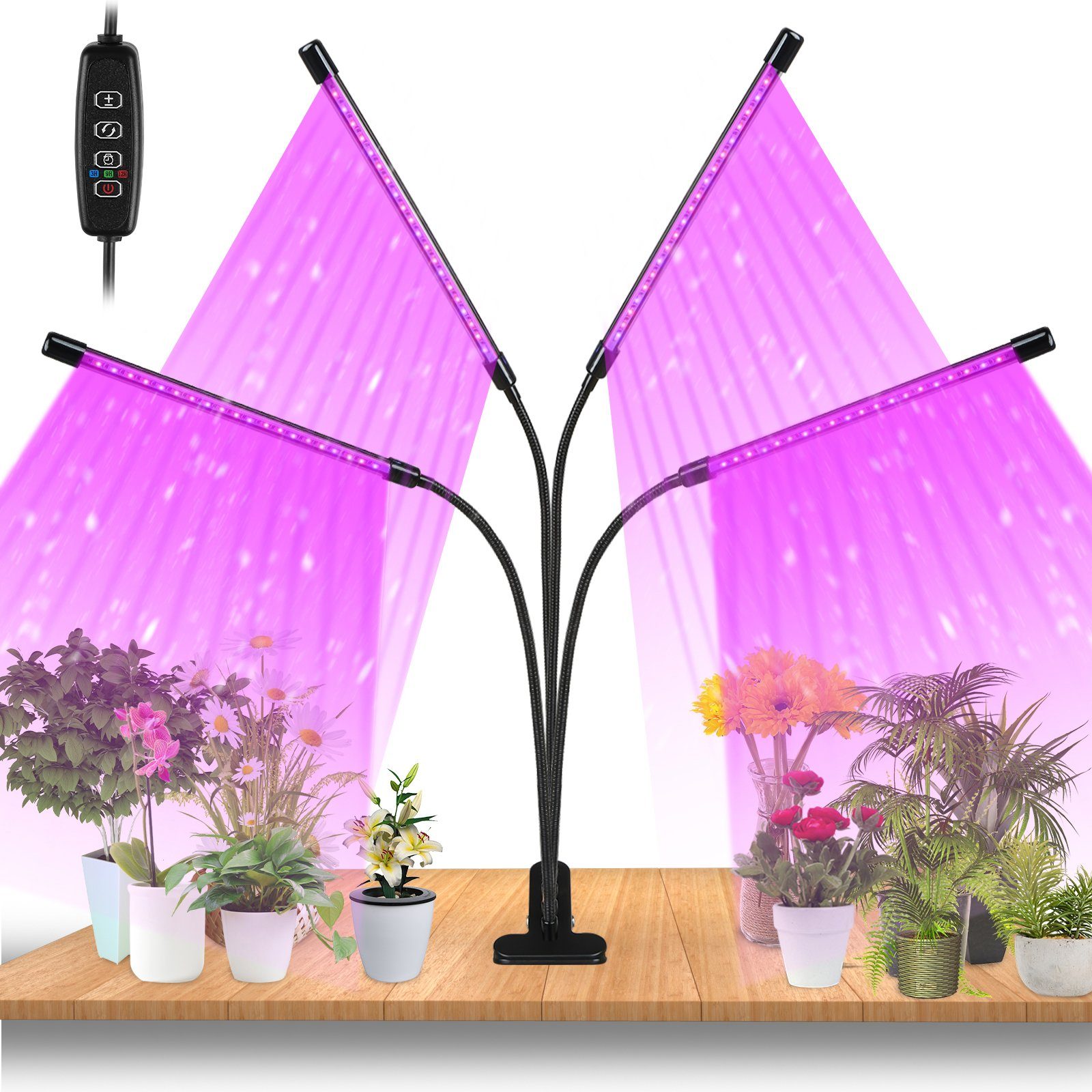 Clanmacy Pflanzenlampe 30W/40W LED Pflanzenlicht mit 3 Licht Modus, 10 Helligkeitsstufen, Wachstumslampe Vollspektrum, 360°Einstellbar Grow Lampe mit Zeitschaltuhr für Gartenarbeit Bonsais