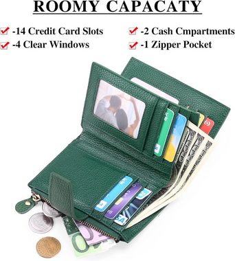 SENDEFN Geldbörse (Große Vintage-Geldbörse aus Leder, Damen-Geldbörse mit RFID-Schutz), Leder mit Münzfach, Zipper und Kartenhalter und stilvolle Brieftasche