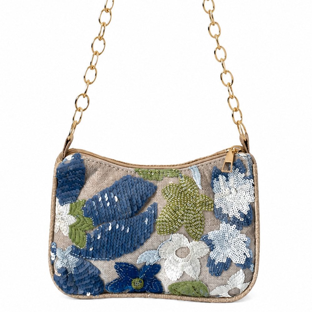 nsihing Schultertasche Damen Handtasche Blumenmuster,Schultertasche,bestickte Abendtasche, mit Kettenriemen,Handtasche für Hochzeit Party und Hochzeit