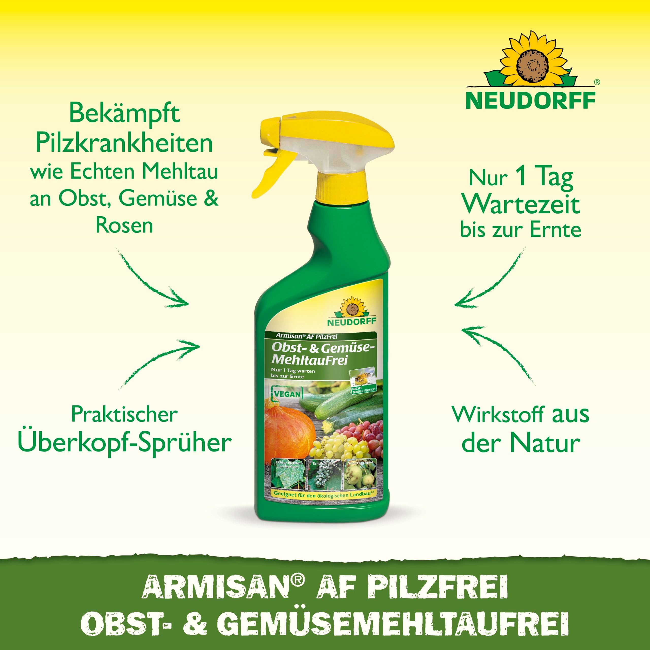 Neudorff Pflanzen-Pilzfrei Armisan AF PilzFrei Obst- und Gemüse MehltauFrei 500 ml, 0.5 l, Anwendungsfertiges Spray bekämpft effektiv Echten Mehltau an Obst, Gemüse und Rosen, geeignet für den ökologischen Landbau