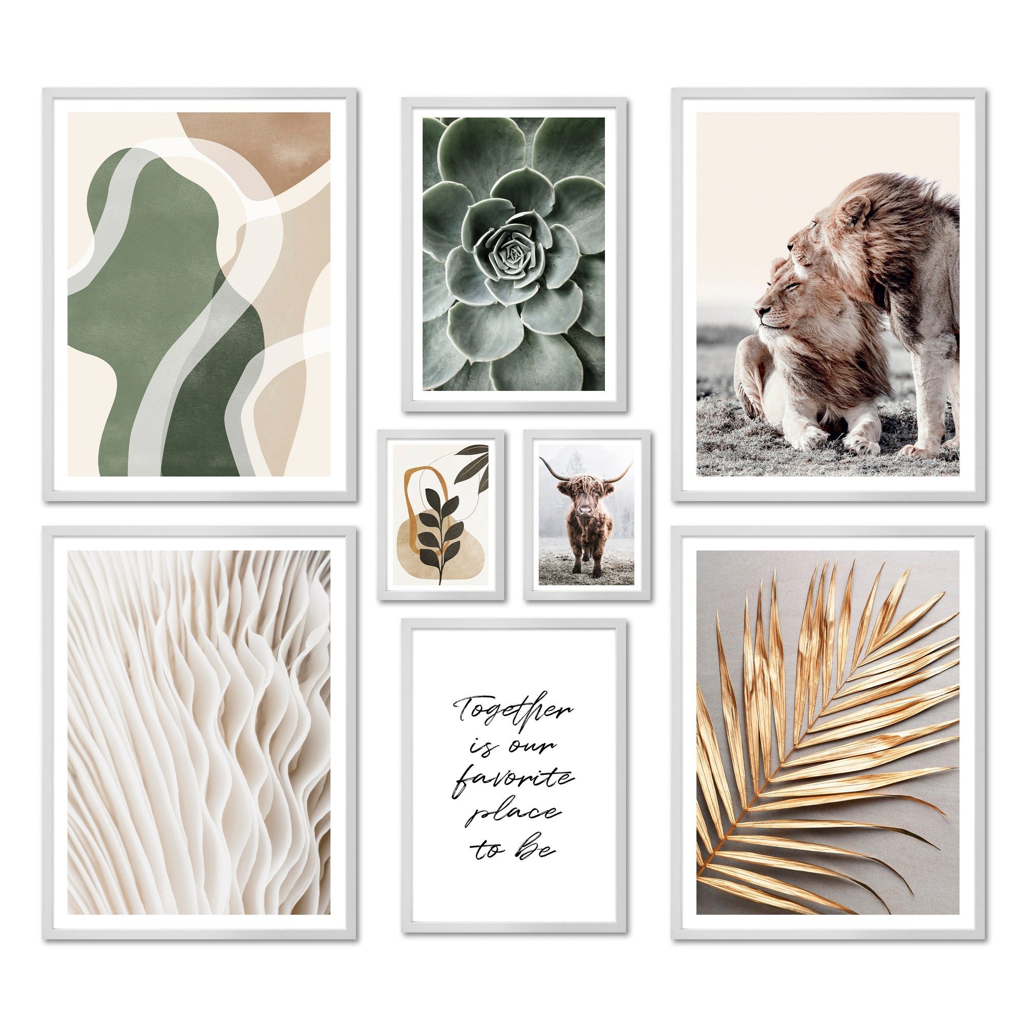 Bilder-Collage Poster Set - ABSTRACT NATURE - Deko Wandbilder beige, braun, gold, grü