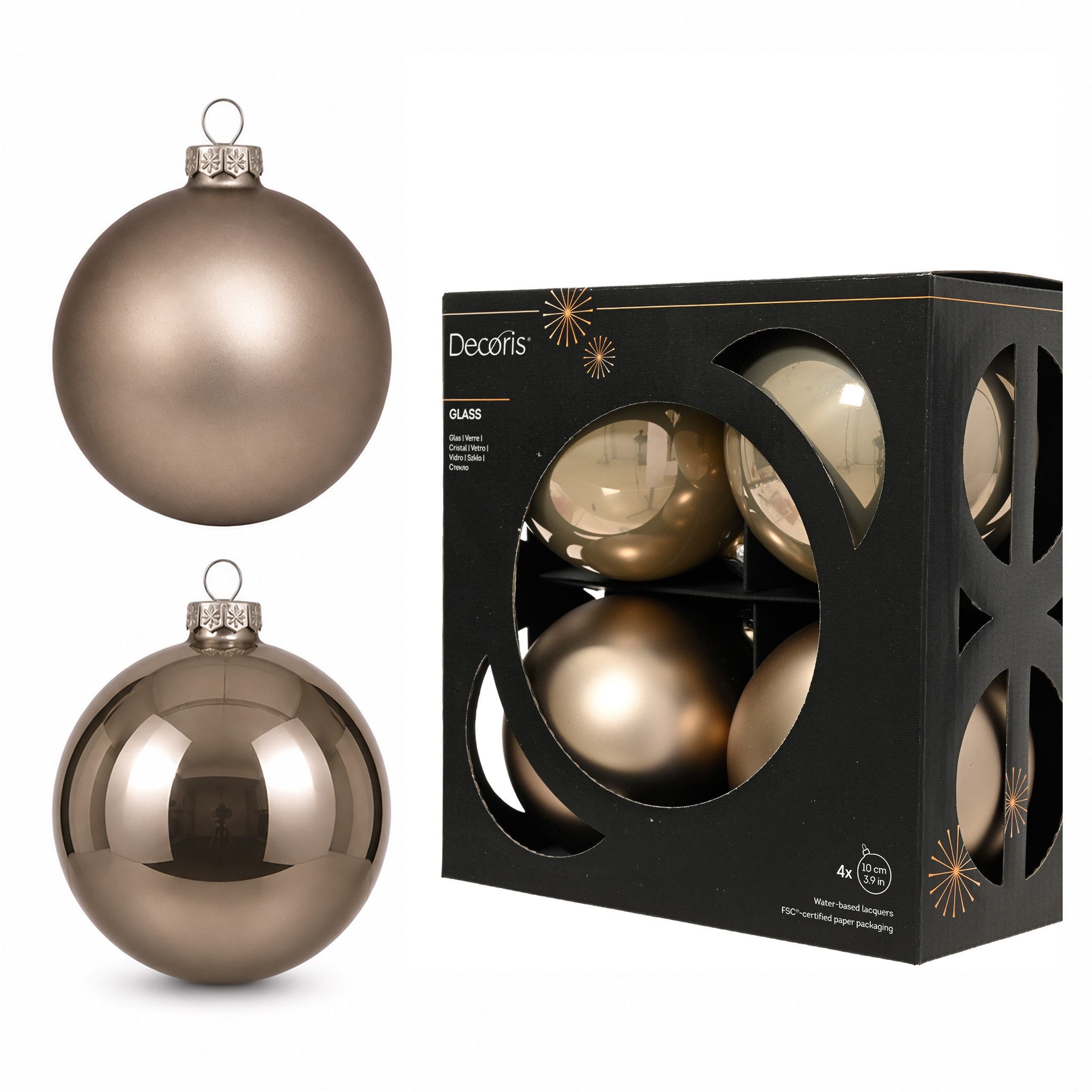Kaemingk Weihnachtsbaumkugel, Weihnachtskugeln Glas 10cm 4 Stück - Rauchperle