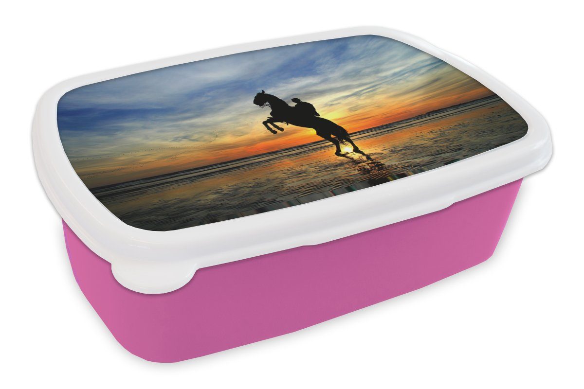 MuchoWow Lunchbox Pferd - Himmel - Schatten, Kunststoff, (2-tlg), Brotbox für Erwachsene, Brotdose Kinder, Snackbox, Mädchen, Kunststoff rosa