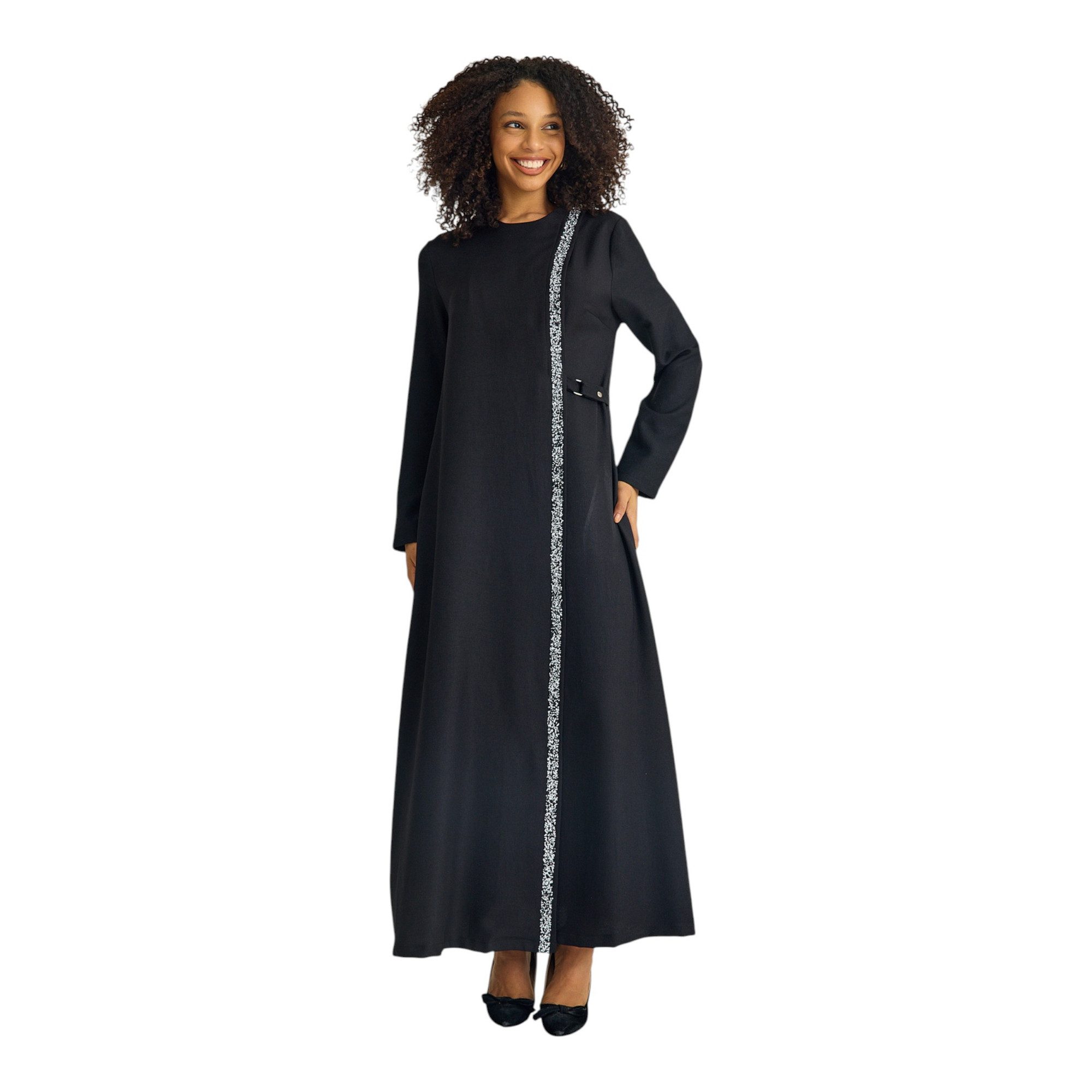 fashionshowcase Tunikakleid Abaya Kleid mit Schmuckdetails – Modest Fashion