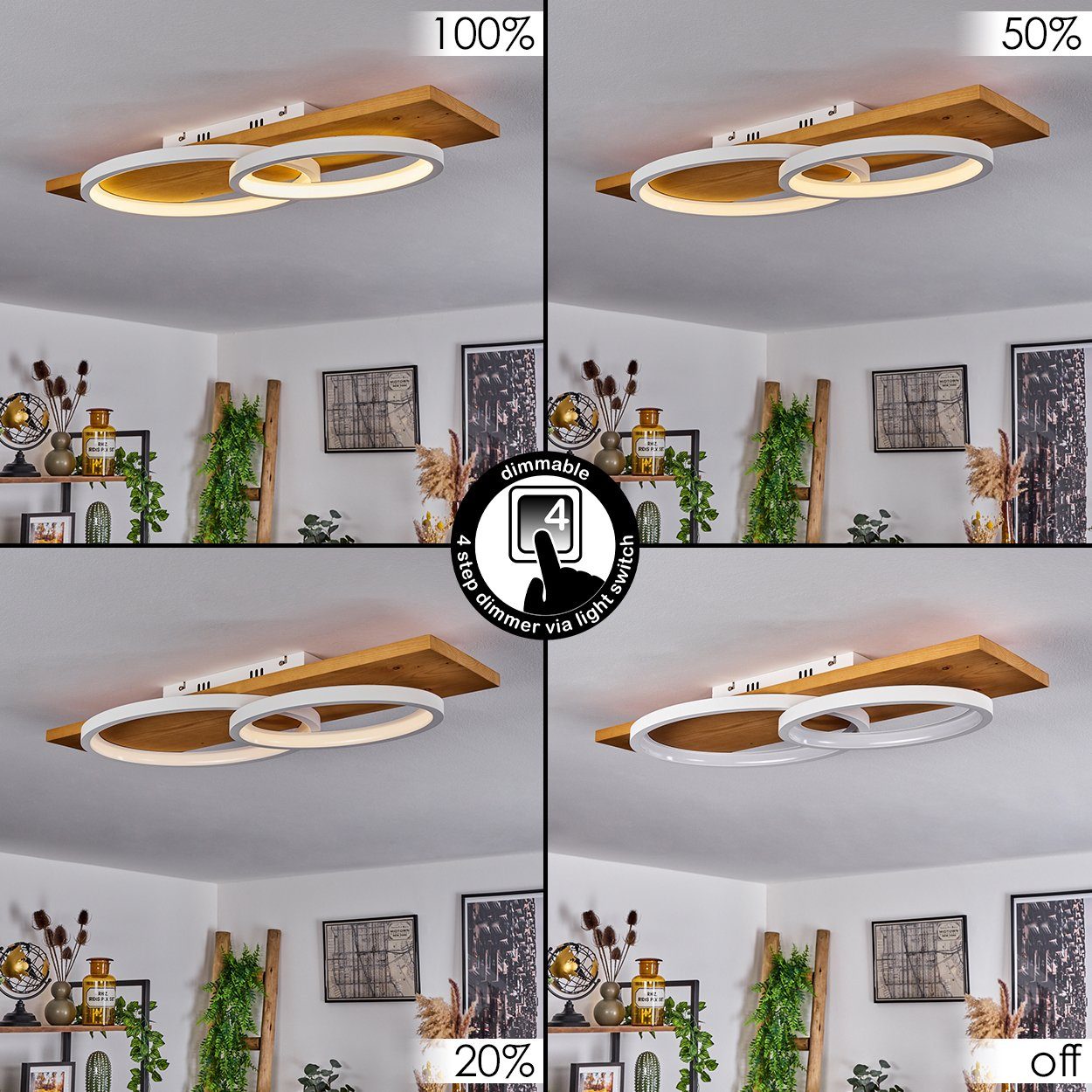 Deckenlampe Watt 75cm, in dimmbar 3000 hofstein 30 3500 »Palermo« Natur/Weiß, 1xLED Deckenleuchte Lichtschalter, Kelvin, über moderne aus Lumen, Metall/Holz/Kunststoff