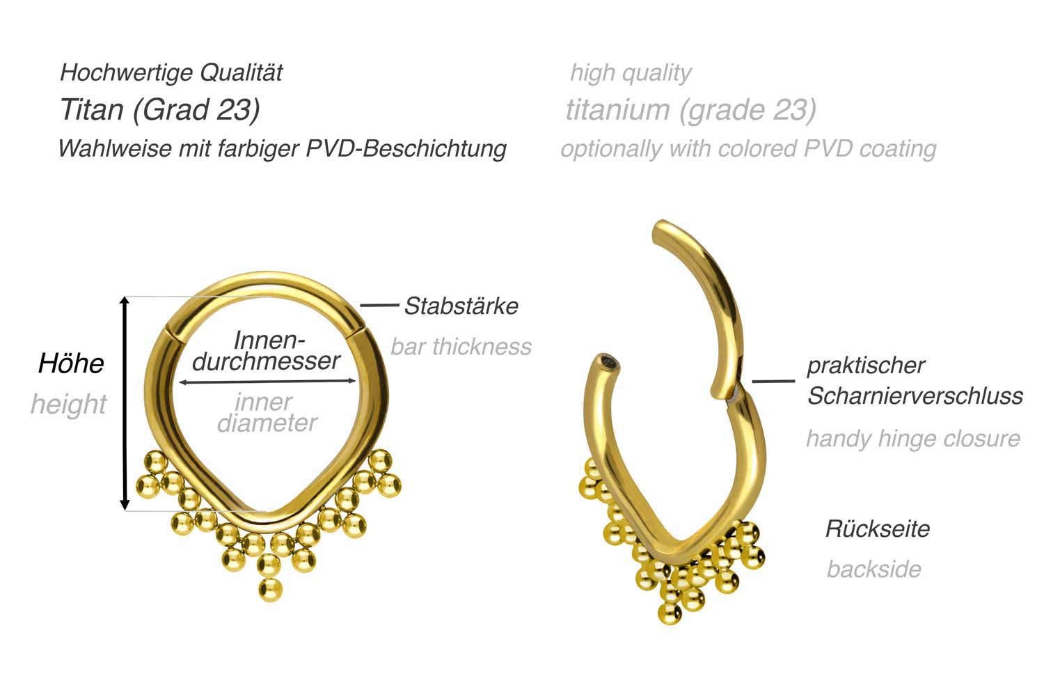 PIERCINGLINE Nasenpiercing Titan Segmentring Clicker TROPFEN + KUGELN Ohrpiercing Septum Nase (Clicker, 1-tlg), Ohrpiercing für Conch, Helix, Tragus, Daith, Lobe