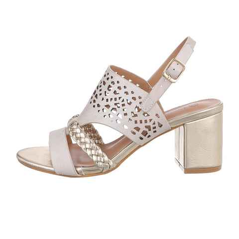 Ital-Design Damen Abendschuhe Party & Clubwear Sandalette Blockabsatz Sandalen & Sandaletten in Gold