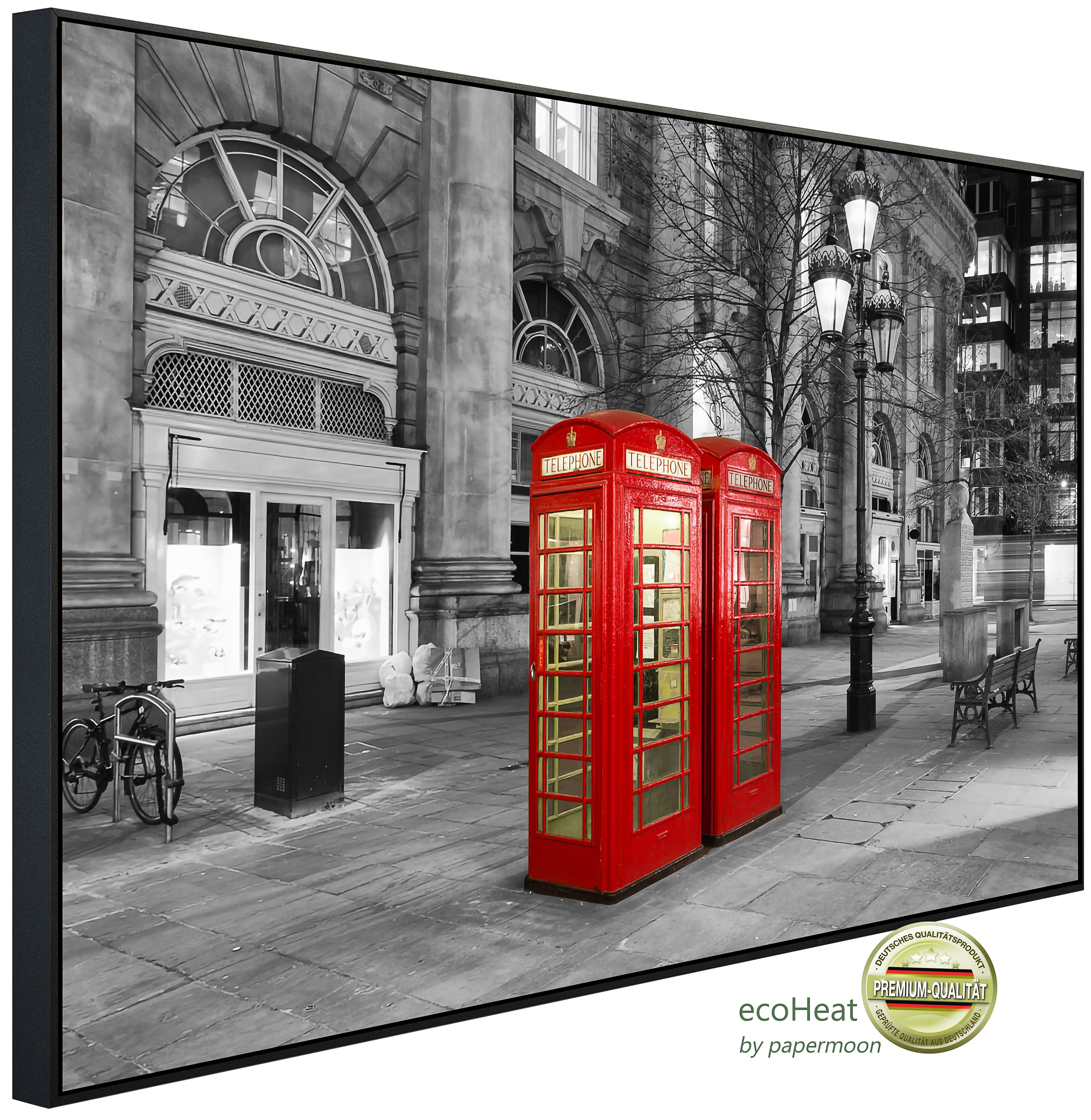 Papermoon Infrarotheizung INFRAROT-BILD-HEIZUNG, Telefonzellen Schwarz & Wei0, TÜV-Rheinland/GS zertifiziert, angenehme Strahlungswärme