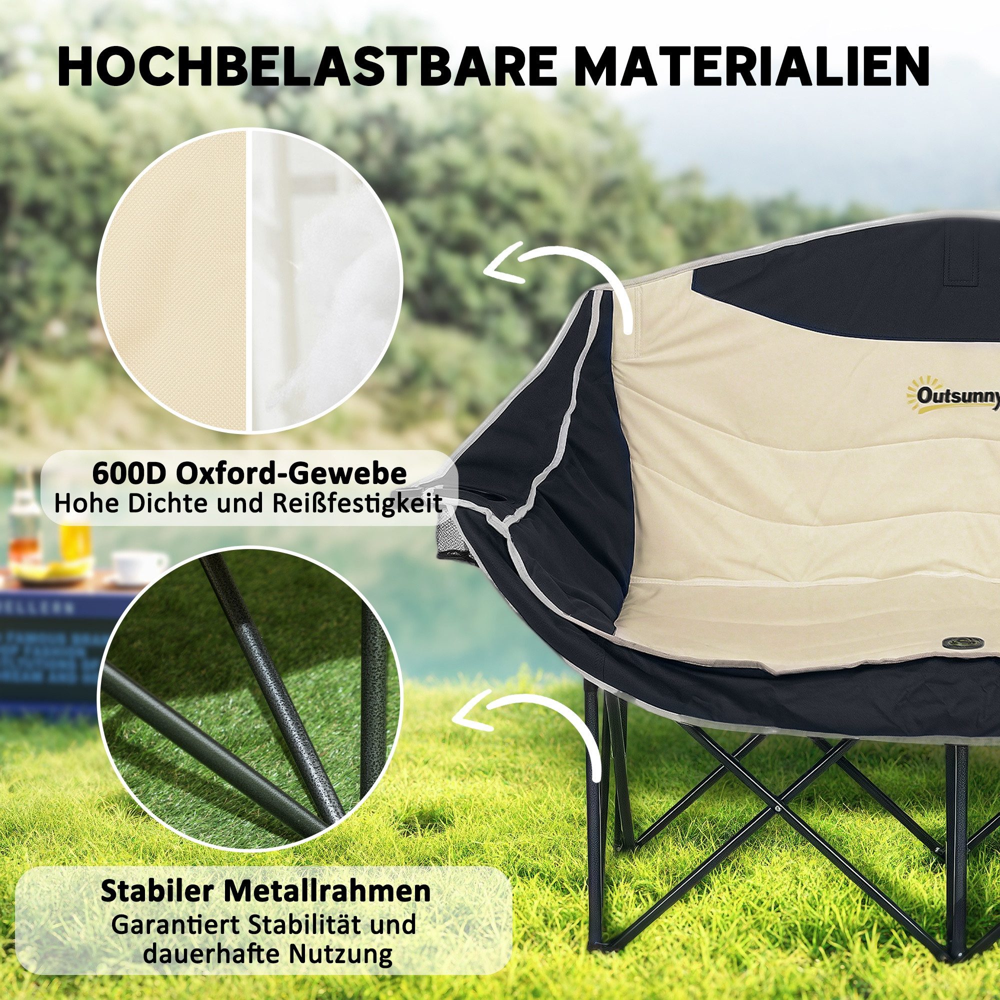 Outsunny Campingstuhl Klappstuhl robust leicht gepolstert Angelstuhl Gartenstuhl (Faltstuhl, 1 St), für Garten Camping Strand – Bild 5 von 5