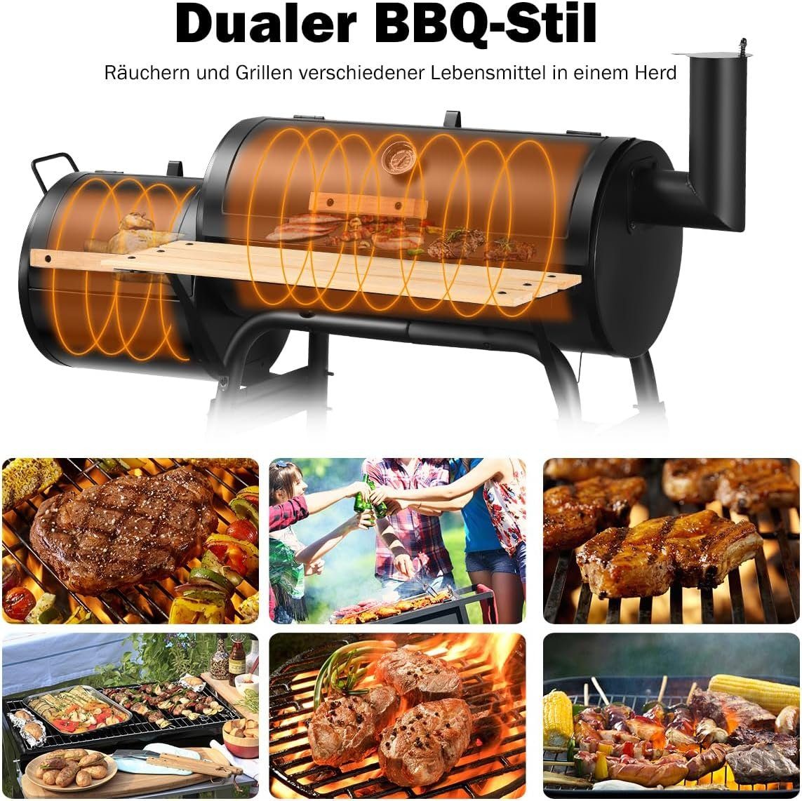 KOMFOTTEU Holzkohlegrill Grillwagen, mit Deckel &2 Grillrost, auf Rädern