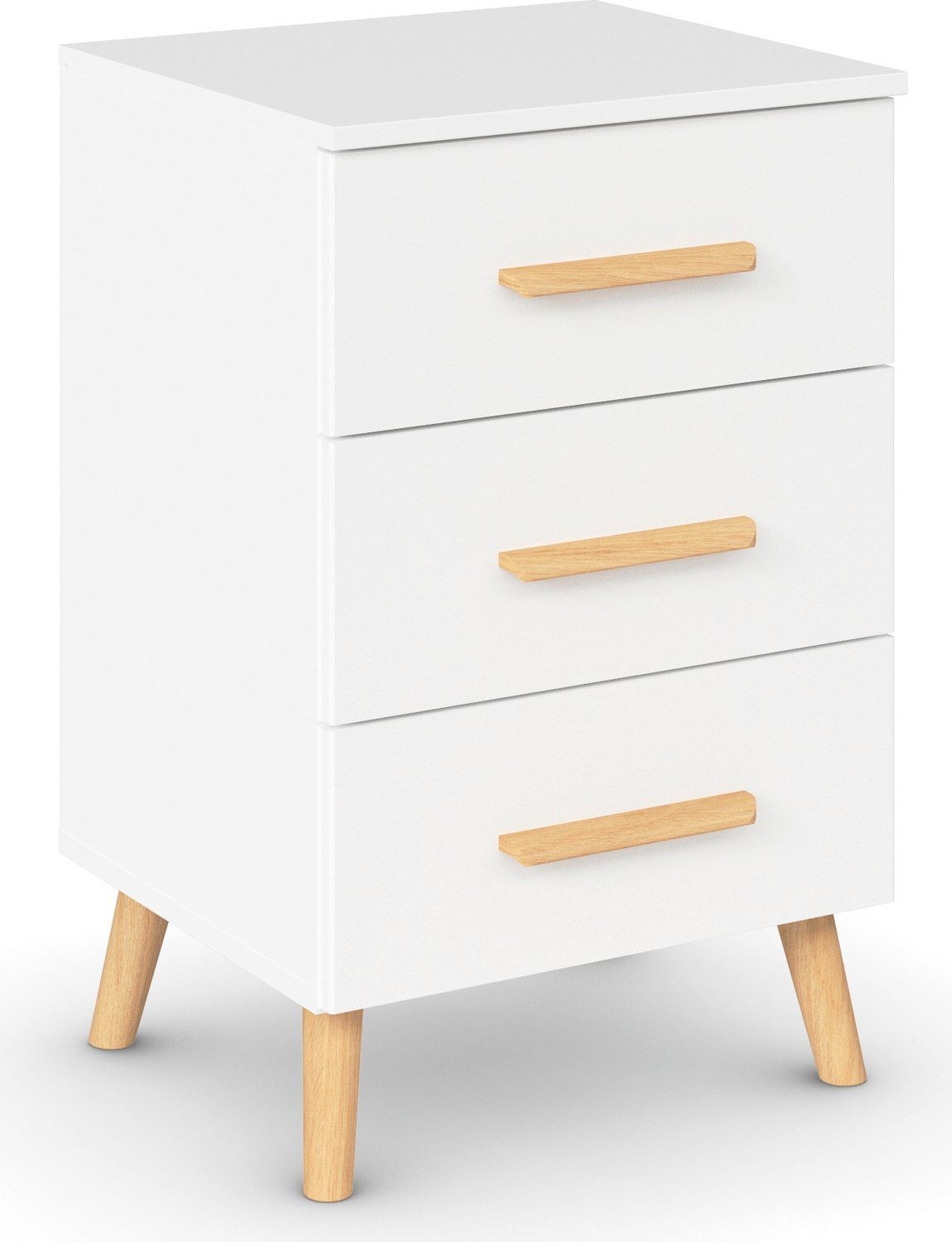 rauch Nachtkommode Skandi by Aditio, mit Massivholzgriffen, 3 Schubladen mit Softclose-Funktion
