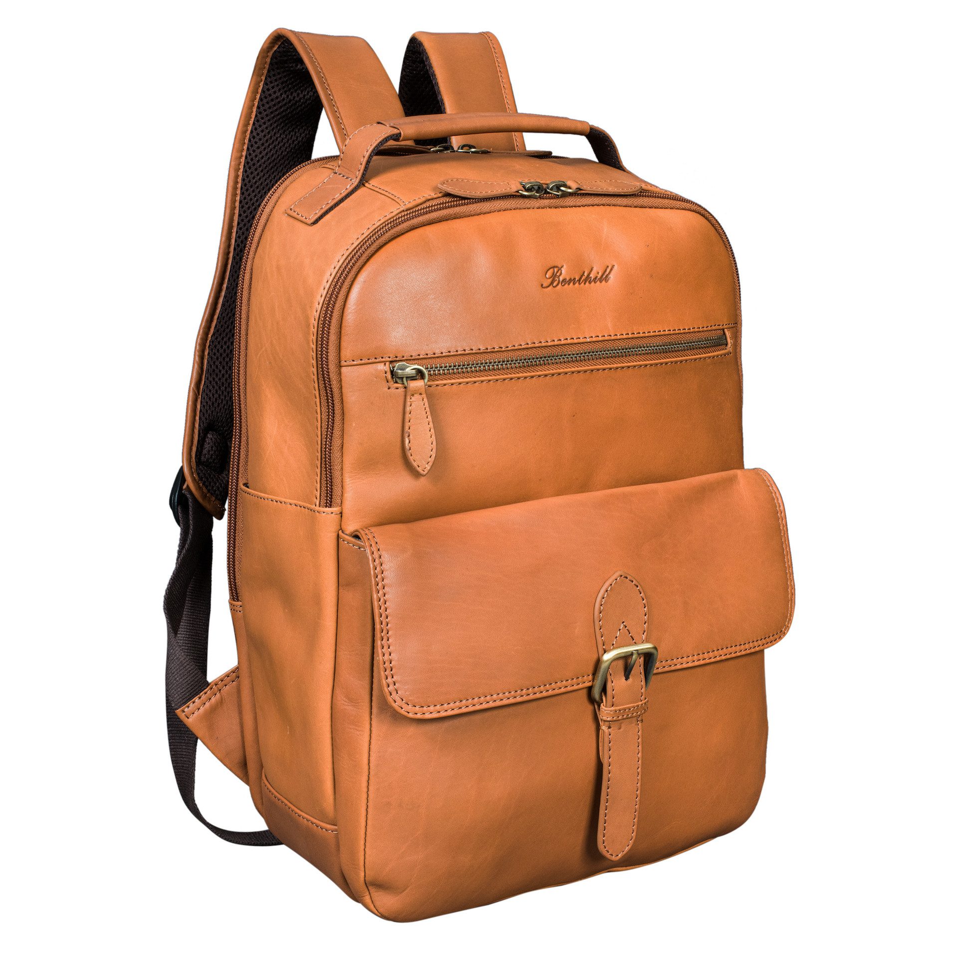 Benthill Rucksack Echt Leder Rucksack Damen Herren Backpack Lederrucksack Reise Bag, Reißverschlussfach