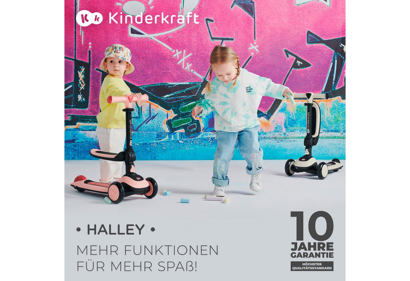 Thumbnail - Kinderkraft Tretroller HALLEY, für Kinder, mit Bremse und leuchtenden Vorderrädern