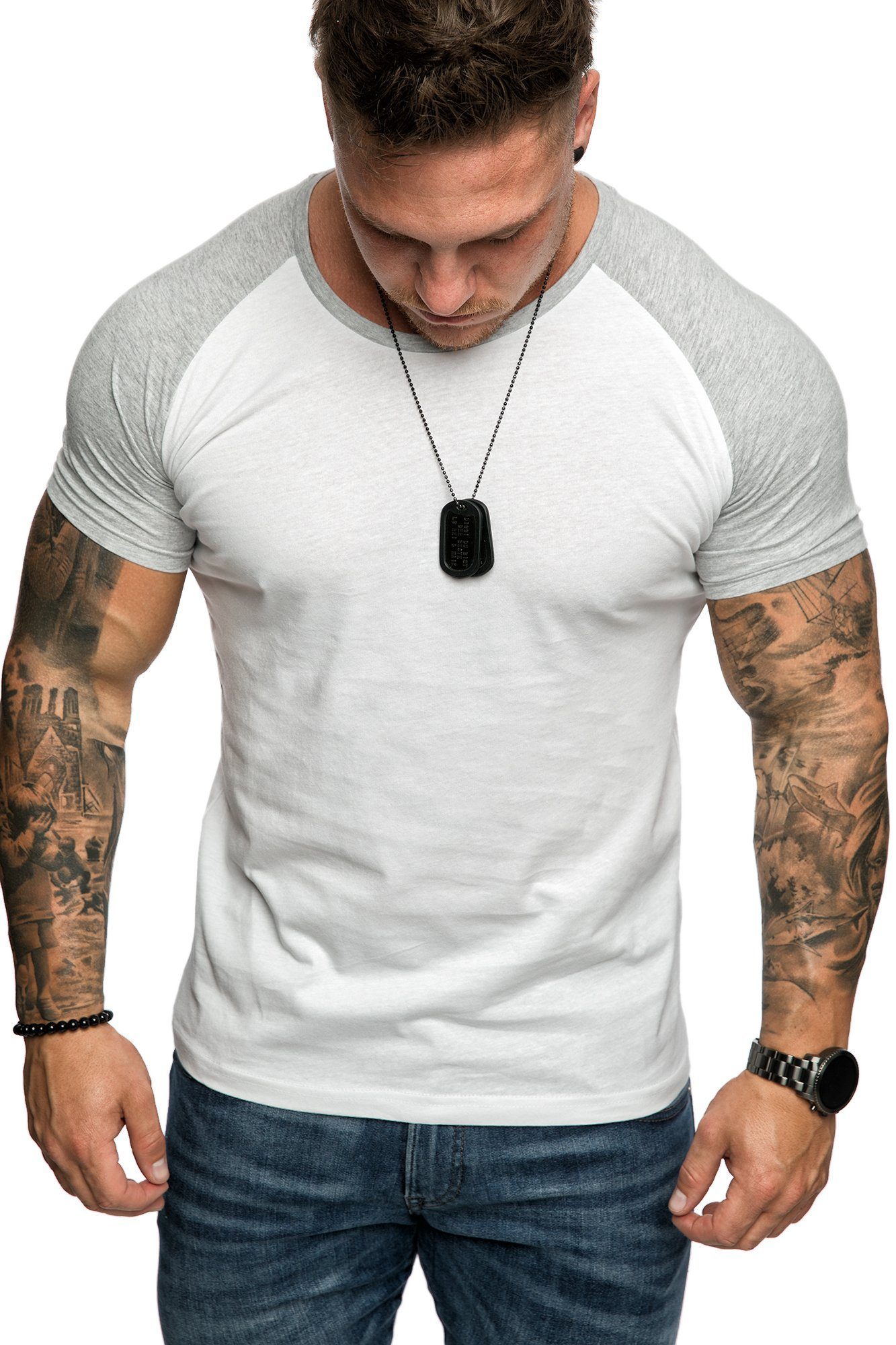 Amaci&Sons T-Shirt SALEM Basic Raglan T-Shirt mit Rundhalsausschnitt Herren Basic Raglan Shirt mit Rundhalsausschnitt