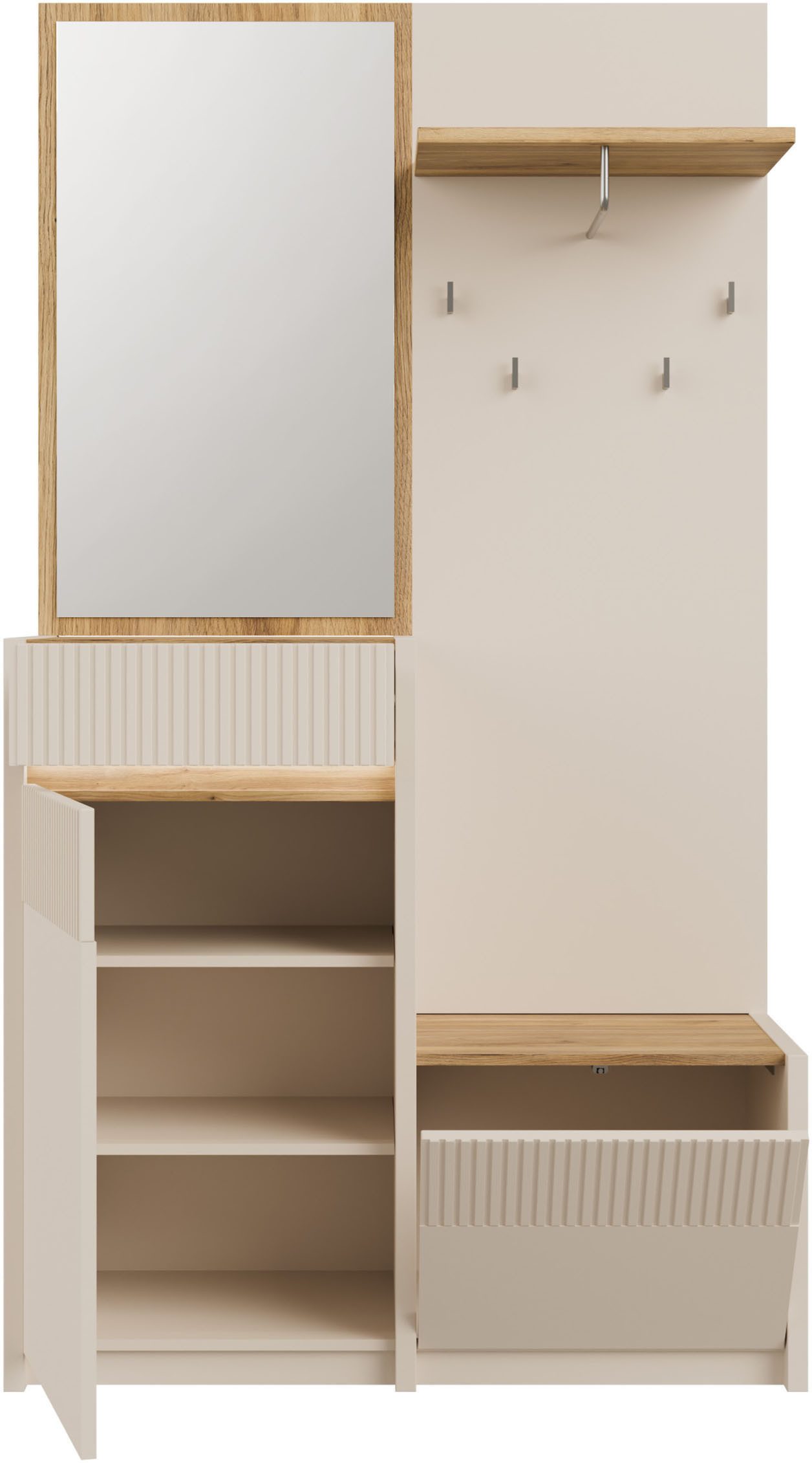 FORTE Kompaktgarderobe Oak Squere Garderobe, 1 Türe, 1SK, 1 Klappe B/H/T 108,4 /195,9/41,7 cm Spiegel, Haken, Kleiderstange – Bild 4 von 5