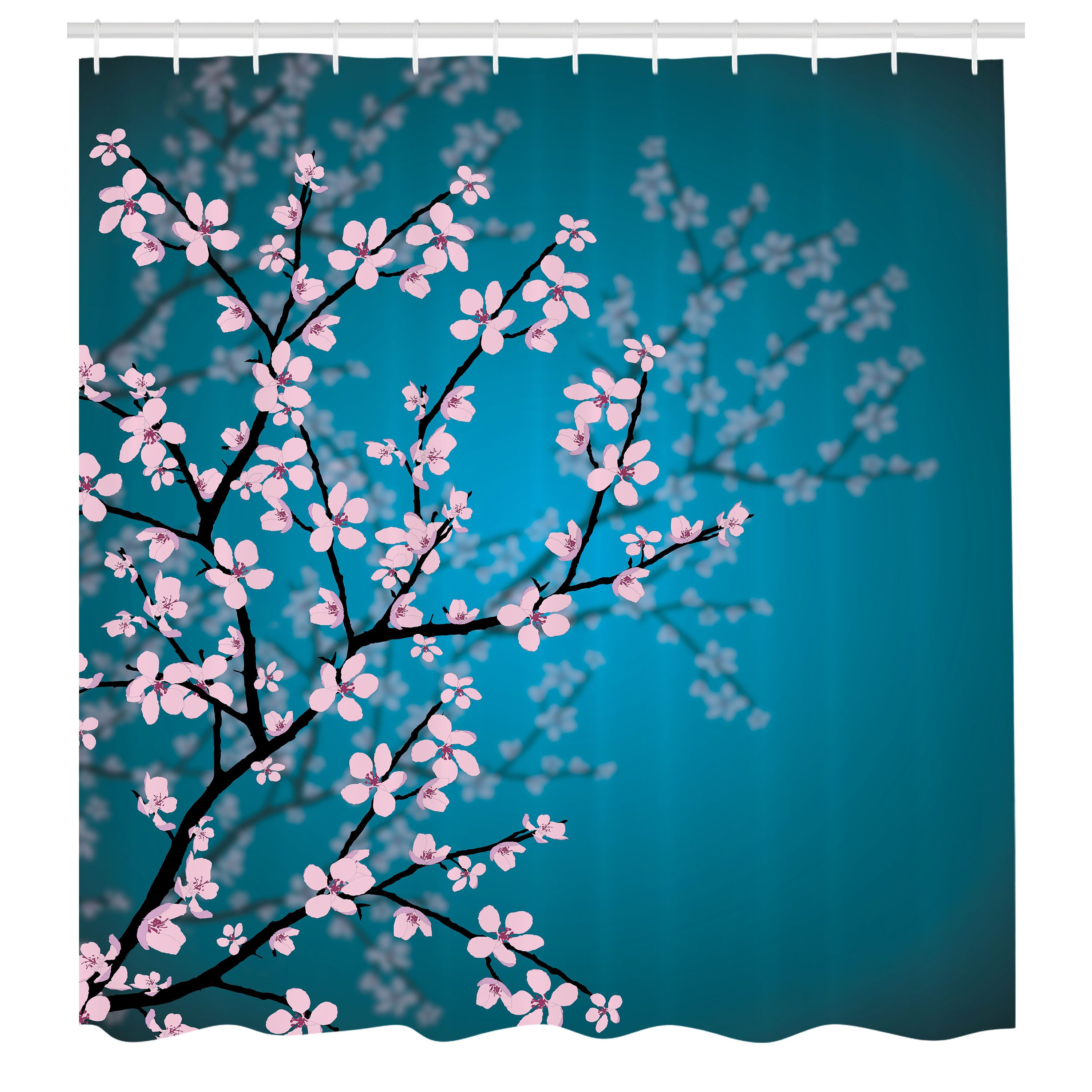 Abakuhaus Duschvorhang Moderner Digitaldruck mit 12 Haken auf Stoff Wasser Resistent Breite 175 cm, Höhe 180 cm, japanisch Sakura Bloom Muster