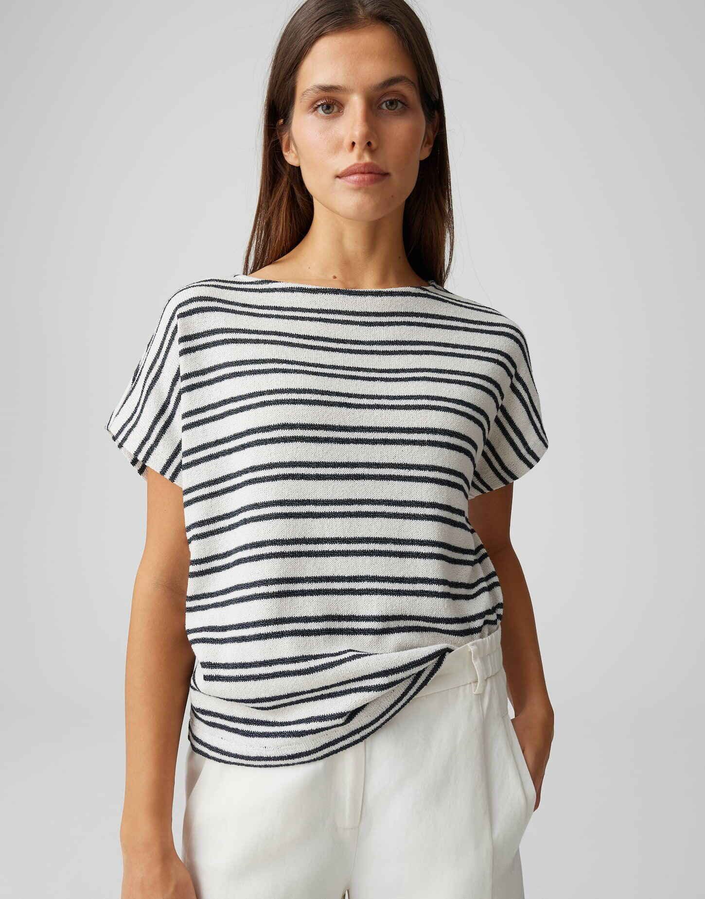 OPUS Kurzarmshirt Sostal aus Jersey mit Strick Optik gestreift, weich fließender Fall, natürlicher Griff, Casual