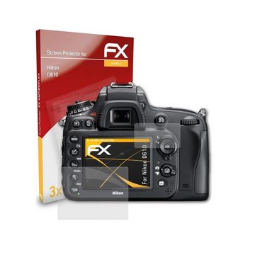 atFoliX Schutzfolie für Nikon D610, (3er Set), Entspiegelnd und stoßdämpfend