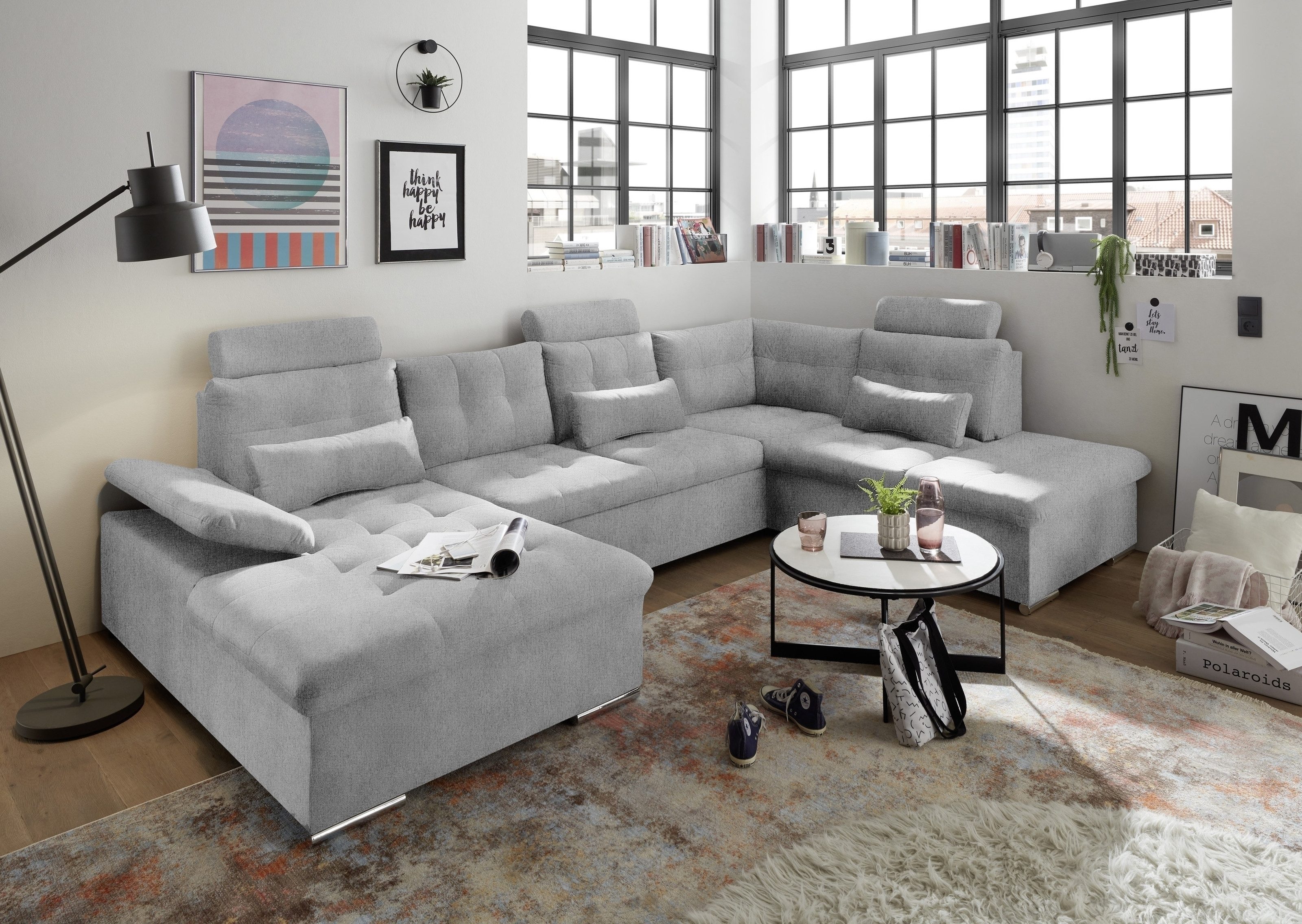 freiraum Wohnlandschaft MEDAN, Schlaffunktion, 3 Kopftützen, light grey - 324x107x170/218 (BxHxT)