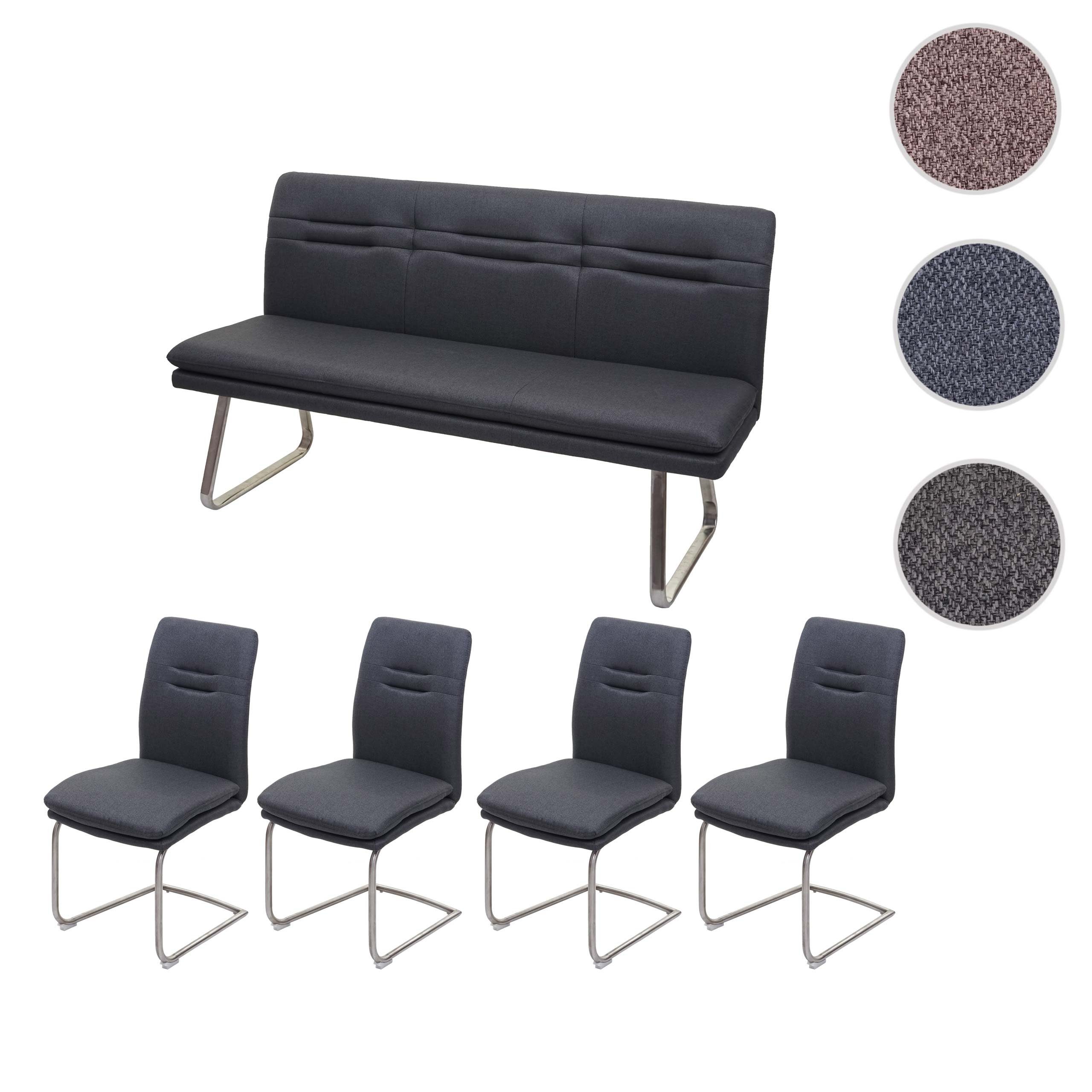 1 Tisch, Stühle, 4 MCW-H70-B, 1 Stabiles MCW Bequeme Gestell 5-tlg., Essgruppe (Set, Bank), dunkelgrau Formgebung,