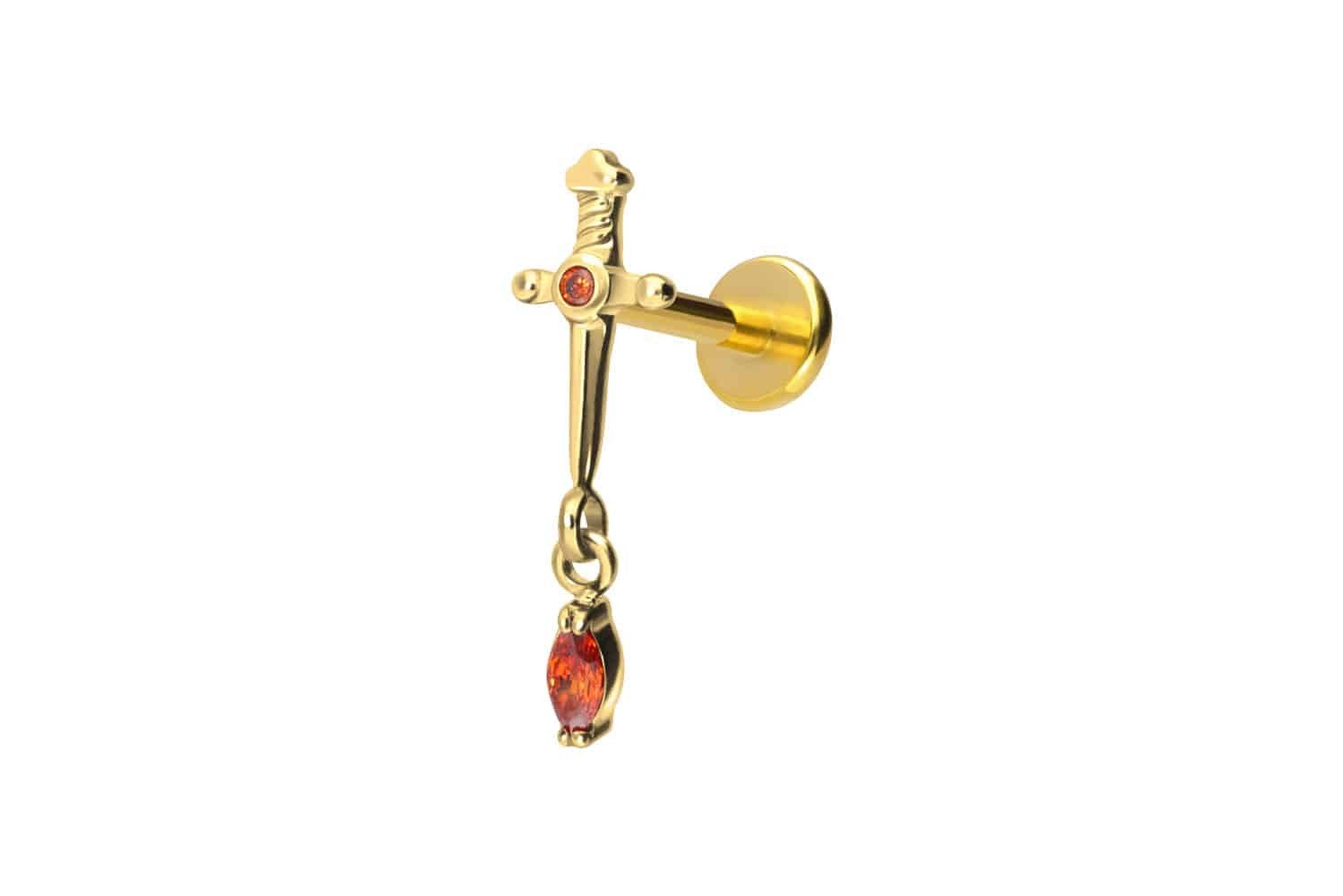 Piercing-Set Titan Labret mit Push Fit DOLCH + KRISTALLTROPFEN