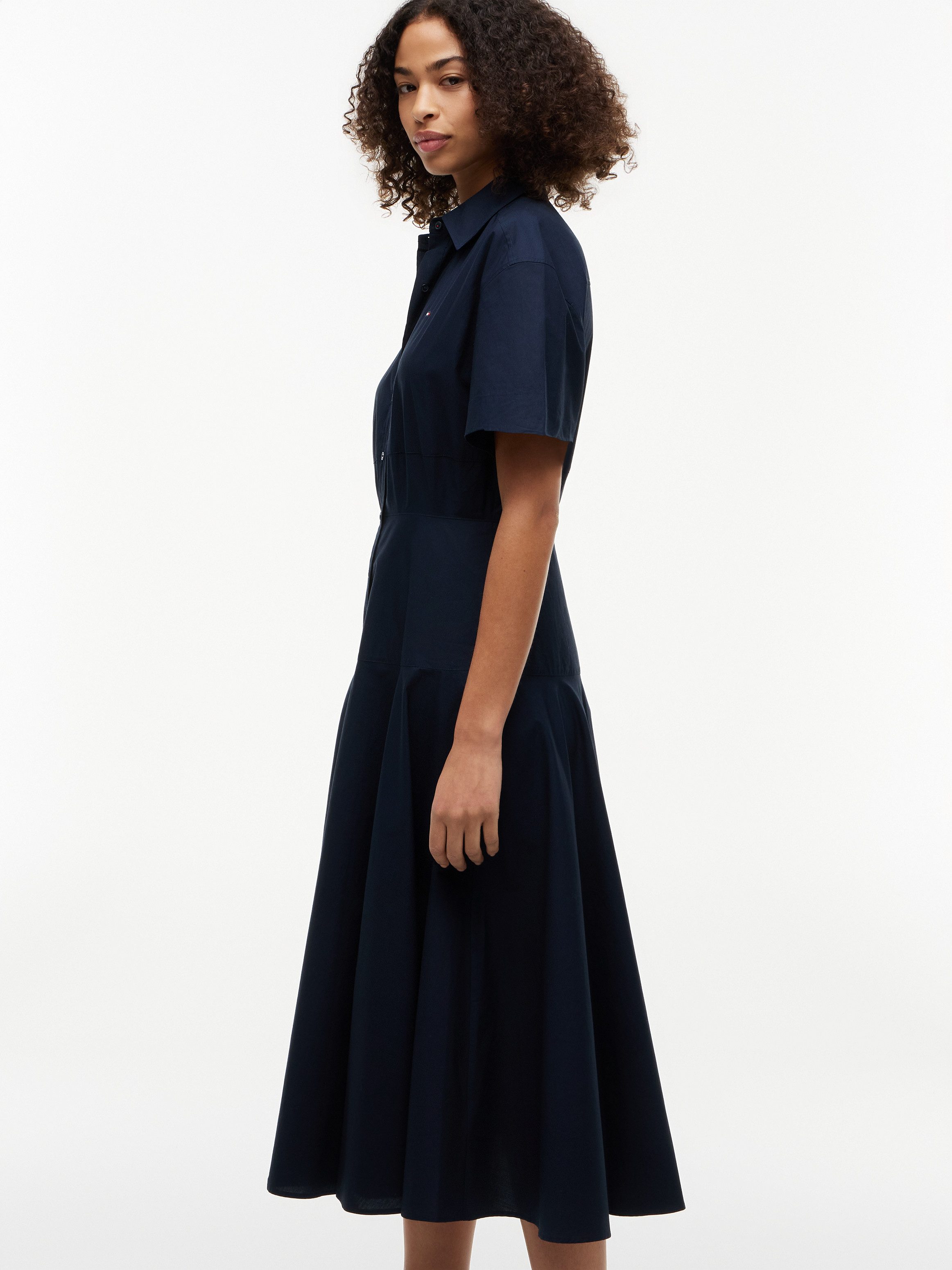 Tommy Hilfiger Blusenkleid POPLIN FLRE SS MIDI SHRT DRS Baumwolle