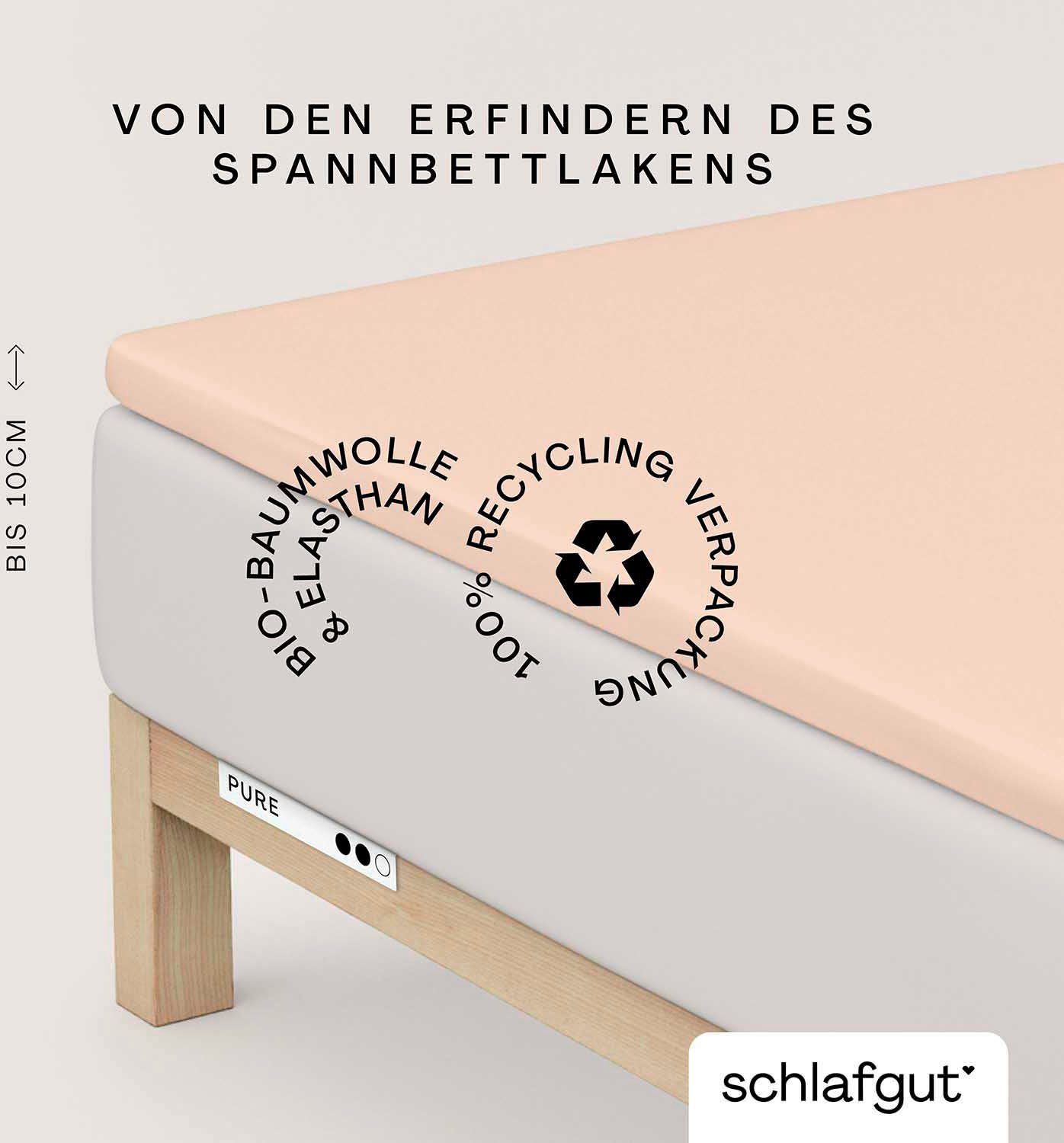 Schlafgut Spannbettlaken PURE TOPPER Bio-Baumwolle mit Elasthan 170 g/m² für Topper bis 10 cm, Jersey-Elasthan, Gummizug: rundum, (1 Stück), PREMIUM Laken für Matratzen bis 10 cm Höhe, dehnbar, blickdicht