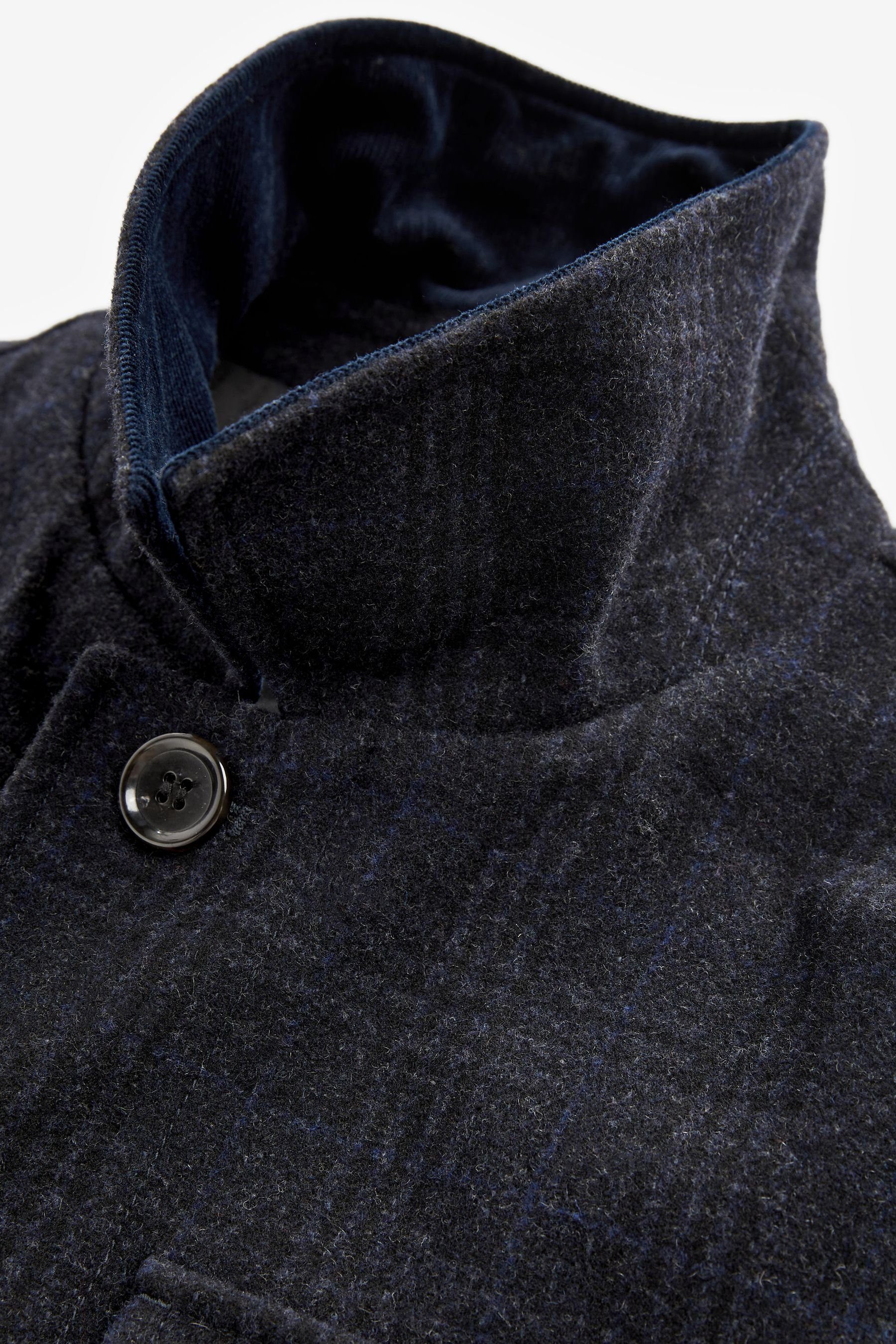 Navy (1-tlg) Blue Karierter mit Wollmantel Taschen Mantel Next drei