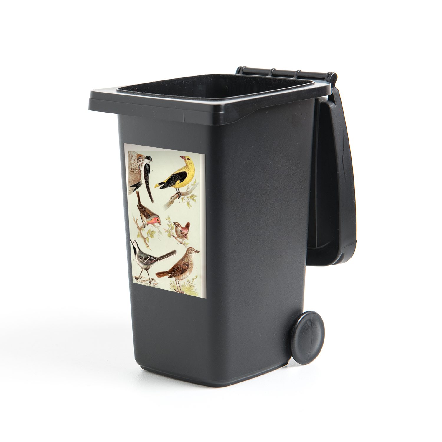 MuchoWow Wandsticker Vogel Abfalbehälter - Mülltonne, Zeichnung Mülleimer-aufkleber, (1 Vintage Container, St), Sticker, 