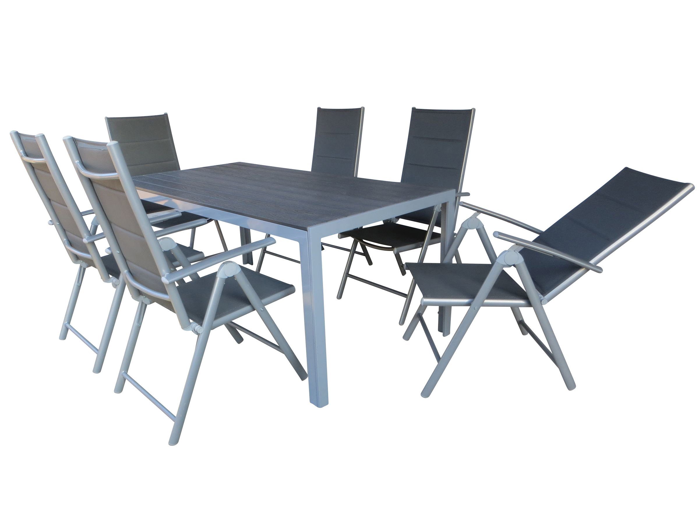 Pure Home & Garden Garten-Essgruppe Gartenmöbel Set Heat XL Alu Nonwood  klappbar wetterfest Sitzgruppe, (Tisch mit 6 Stühlen), mit bequemer  Polsterung, bestehend aus sechs Sesseln und einem Tisch