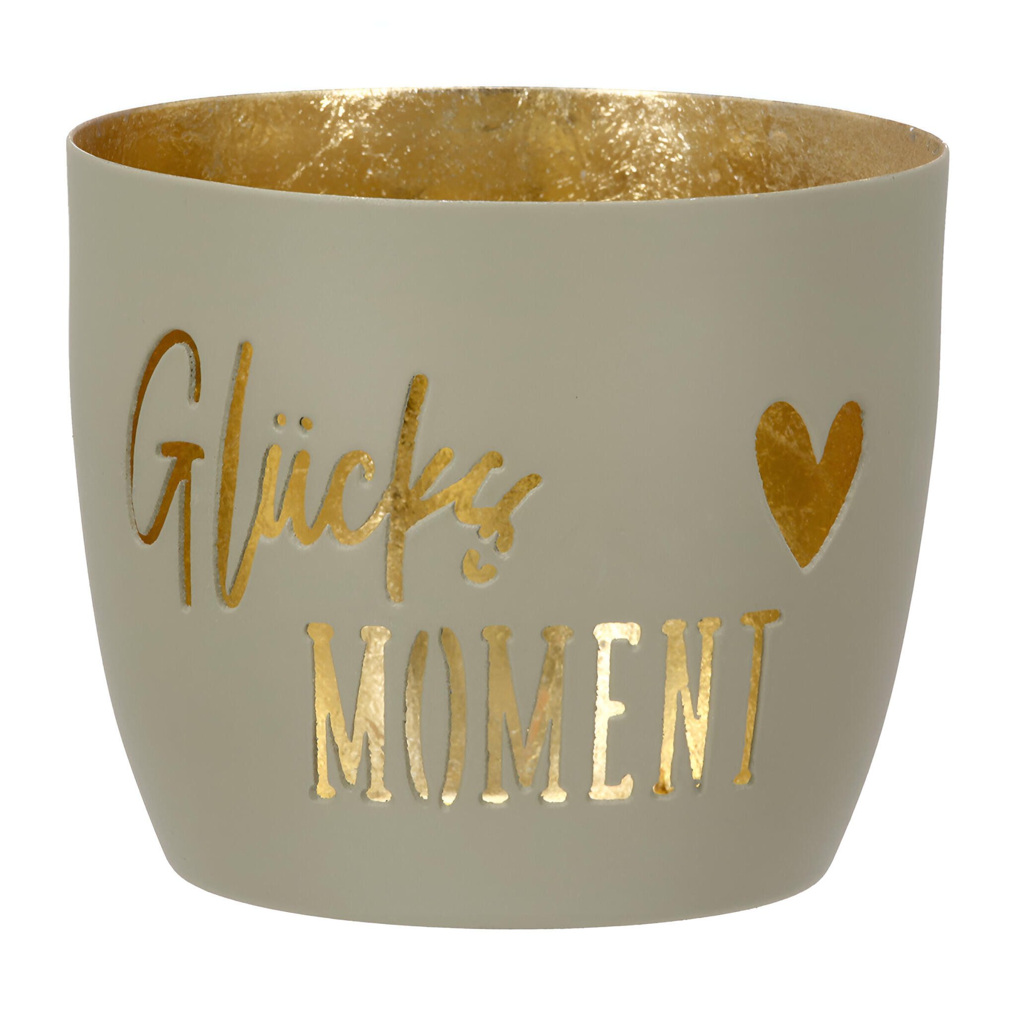 GILDE Teelichthalter Windlicht Glücksmoment 8.5 cm creme (Einzelartikel, 1 St)