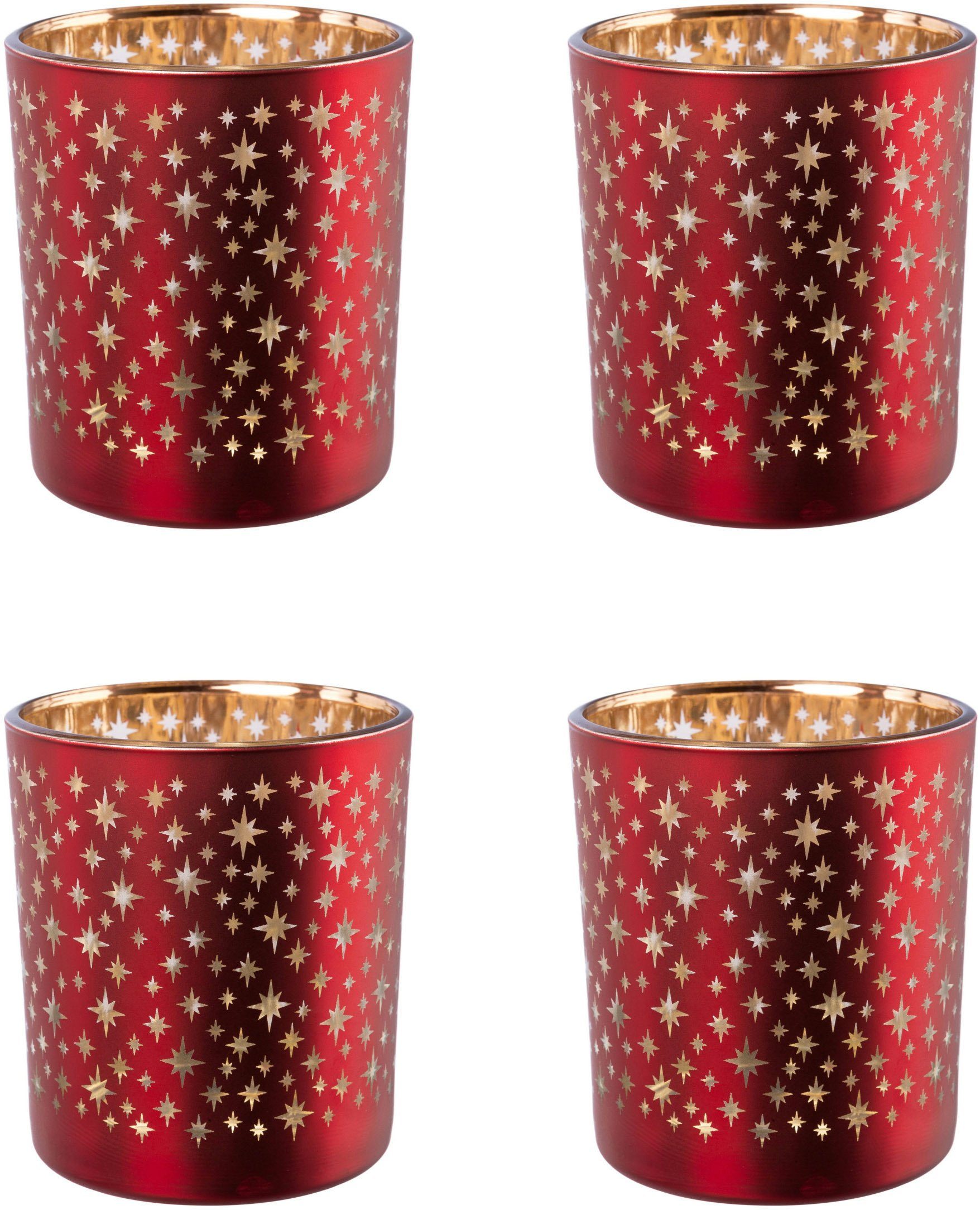 Creativ deco Teelichthalter Weihnachtsdeko (4 St), mit goldfarbener Innenseite rot