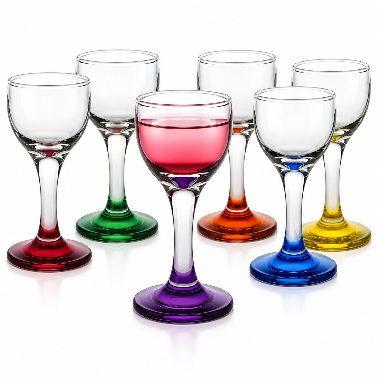 Sendez Likörglas 6 bunte Likörgläser Schnapsgläser Tequilagläser Schnaps Shots Stamper, Glas