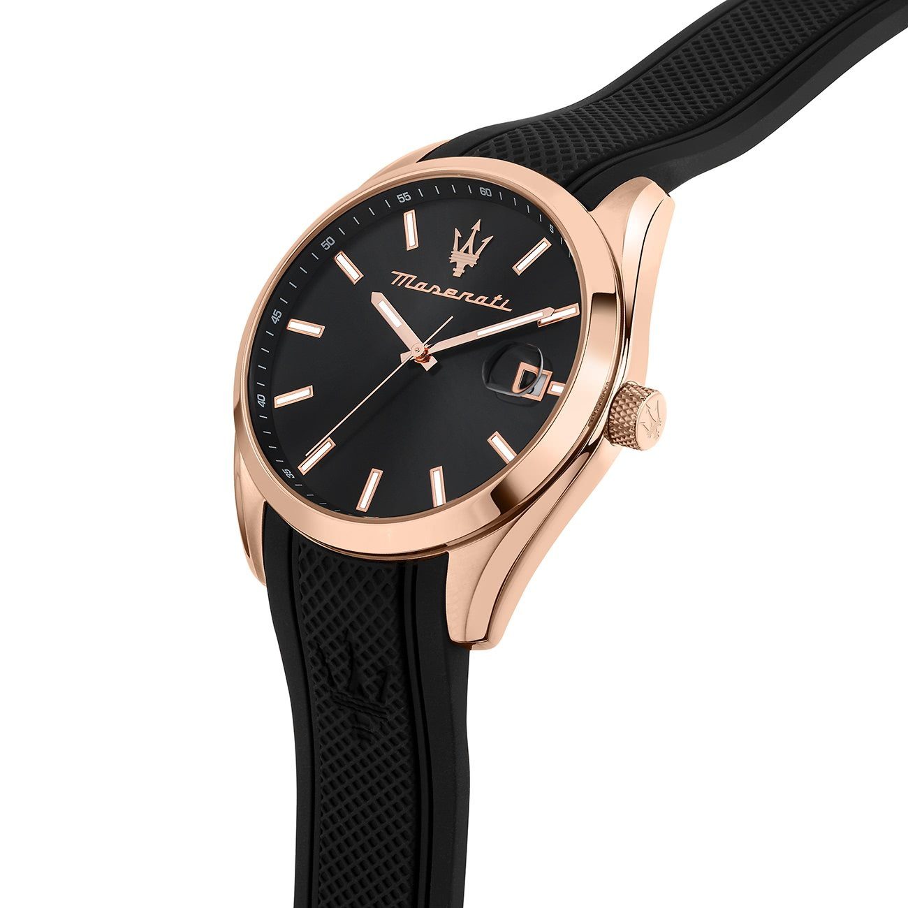 MASERATI Quarzuhr Maserati Herrenuhr Attrazione, (Analoguhr), Herrenuhr rund, groß (ca. 43mm) Silikonarmband, Made-In Italy