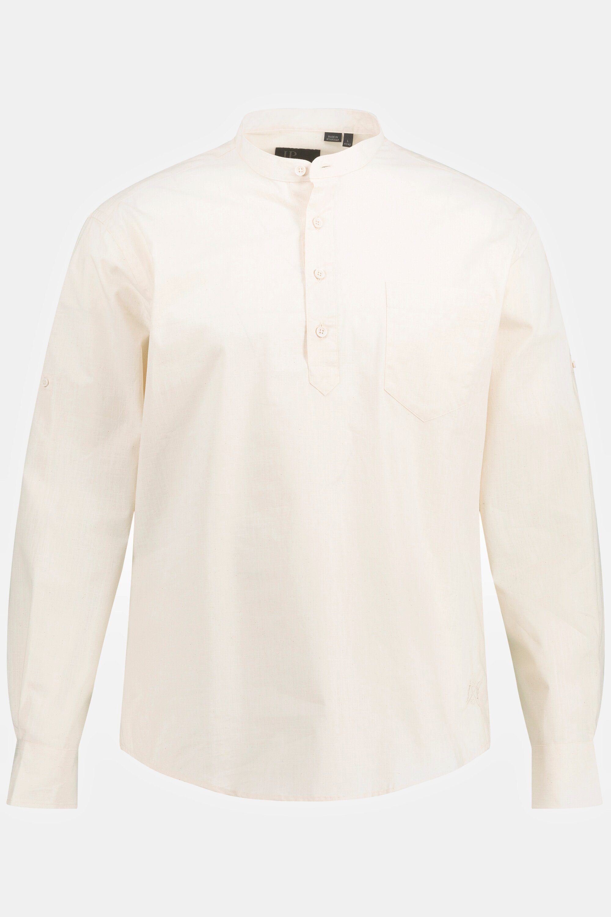Henley Fit Stehkragen Brusttasche T-Shirt JP1880 Modern Langarm beige