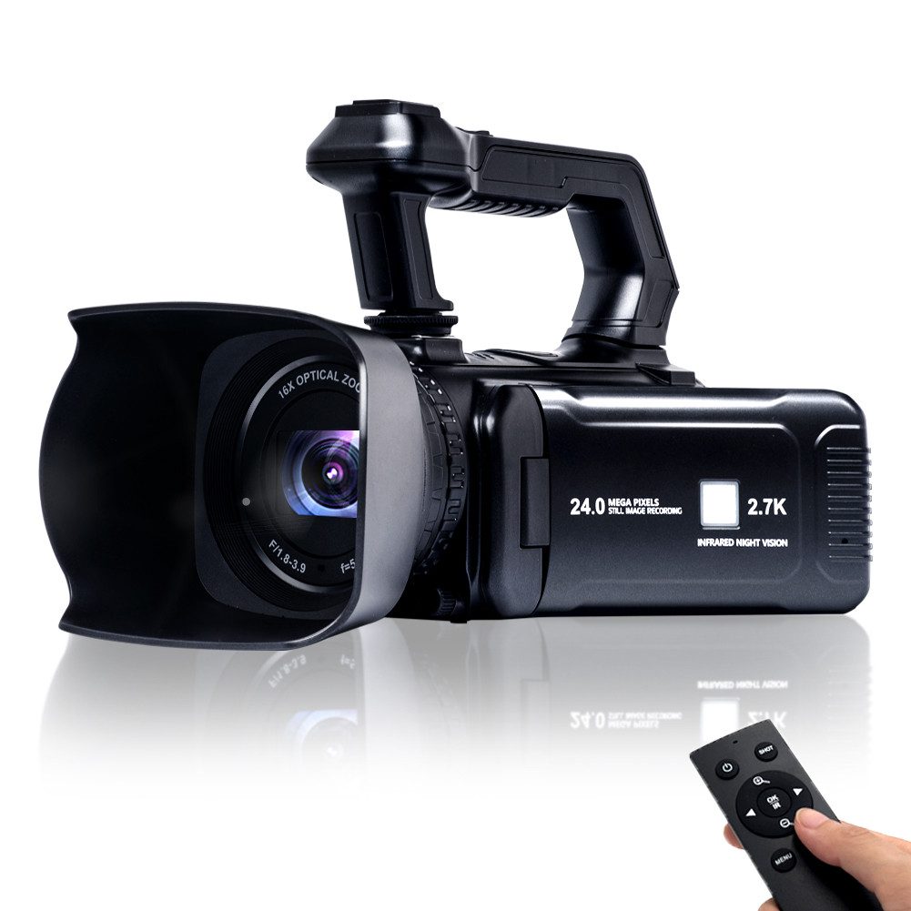 HT DV005 Camcorder (16x opt. Zoom, 2,7K 48MP Digitalkamera, Videocamera mit 4X Digitalzoom)