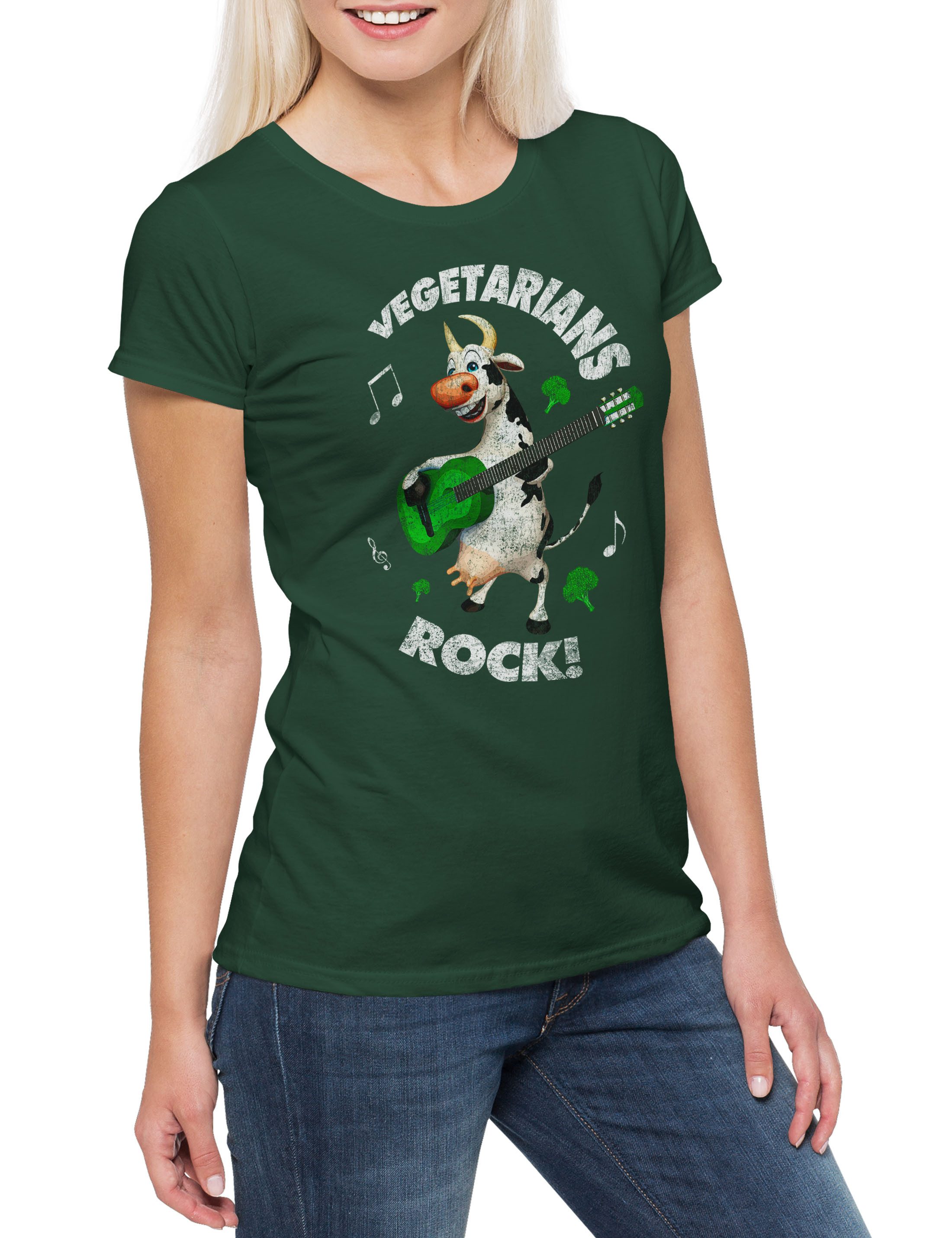 Print-Shirt Vegetarians Rock Damen T-Shirt Logo Kuh Cow Vegan Vegetables