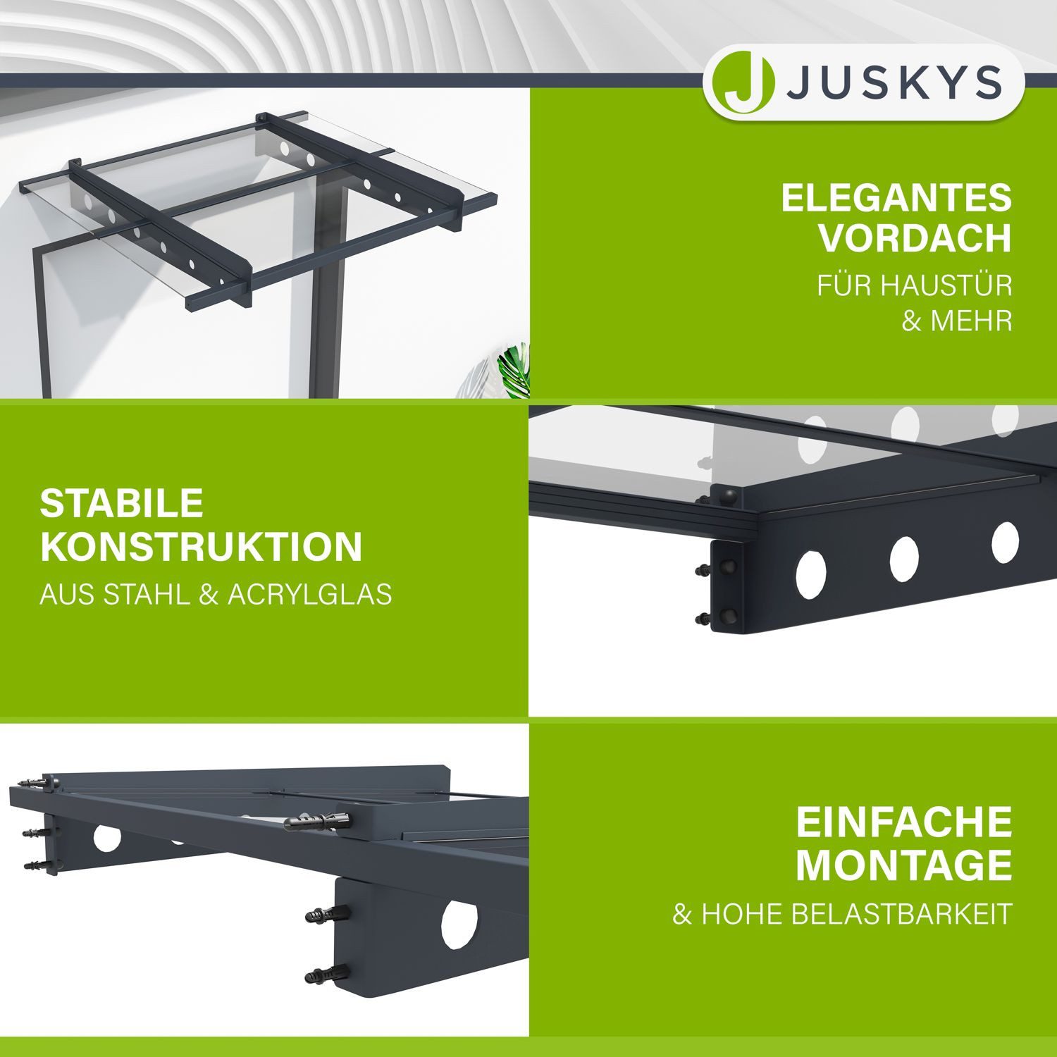 Juskys Vordach Manila, für Türen und Fenster, lichtdurchlässig, hohe Belastbarkeit