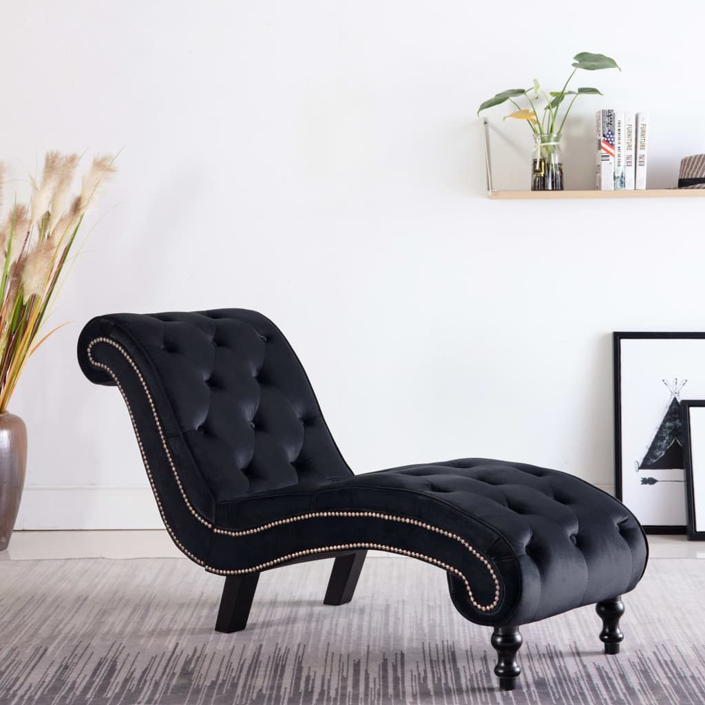 furnicato Chaiselongue Chaiselounge Schwarz 145 x 52 x 77 cm mit Samtbezug, 1 Teile, Gepolsterte Recamiere mit Knopfsteppung und ergonomischem Design