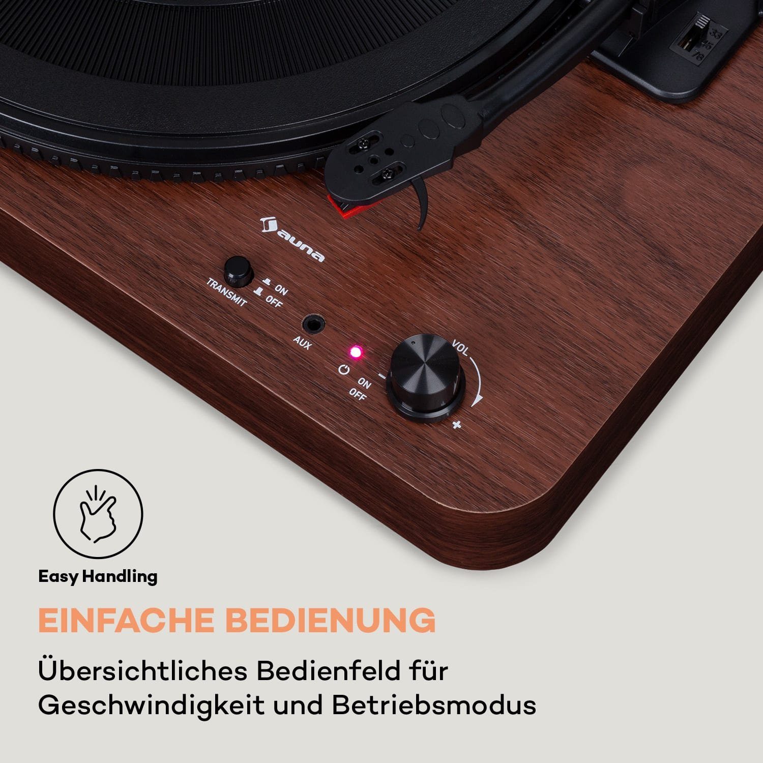Auna TT-Classic Schallplattenspieler Lautsprecher (Riemenantrieb, Plattenspieler Light Plattenspieler) Walnuss Vinyl mit Bluetooth