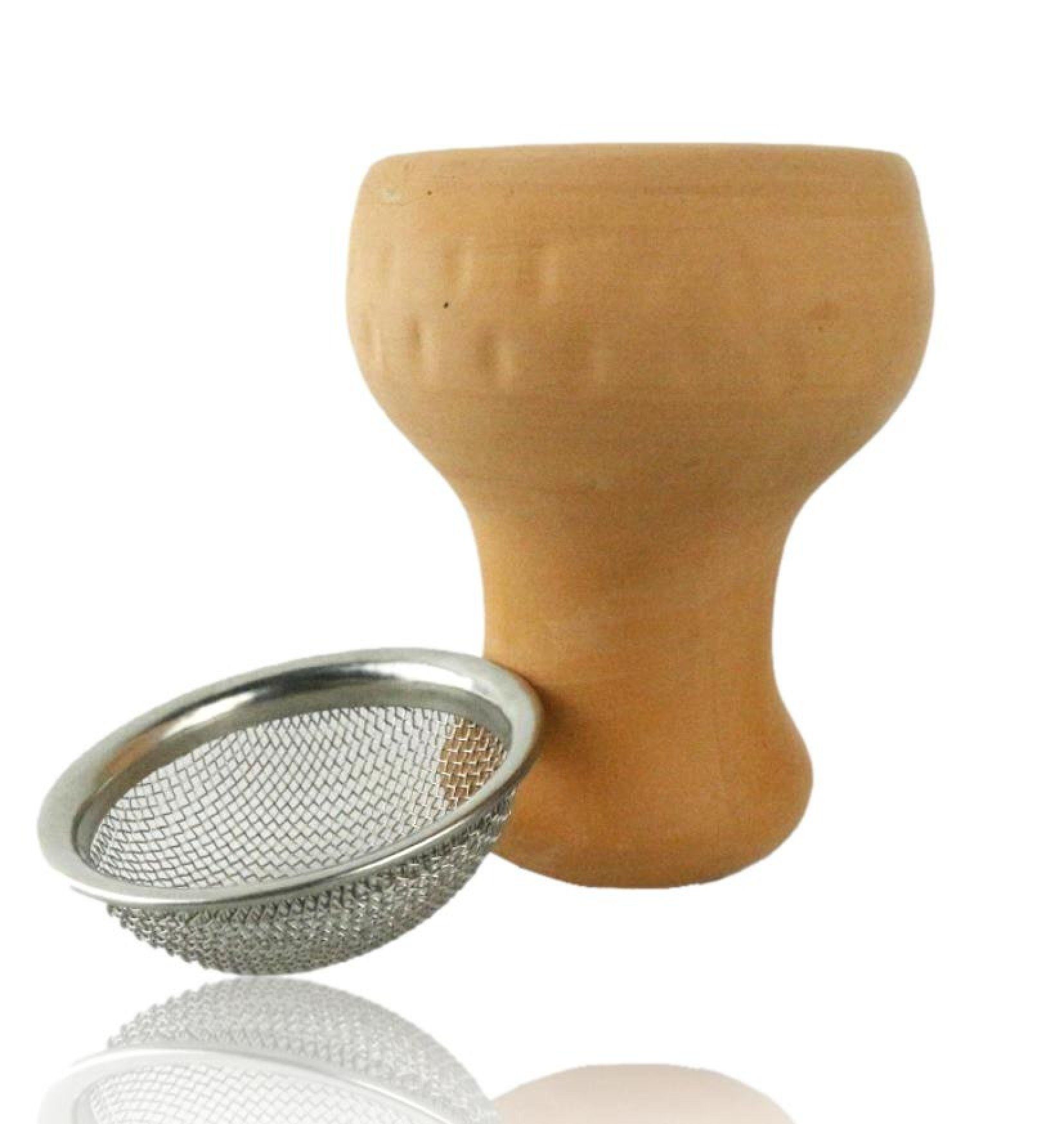 Kohlekorb Bayli Shisha Zubehör Set - 1x Tabaksieb aus Edelstahl mit 1x Tonkopf