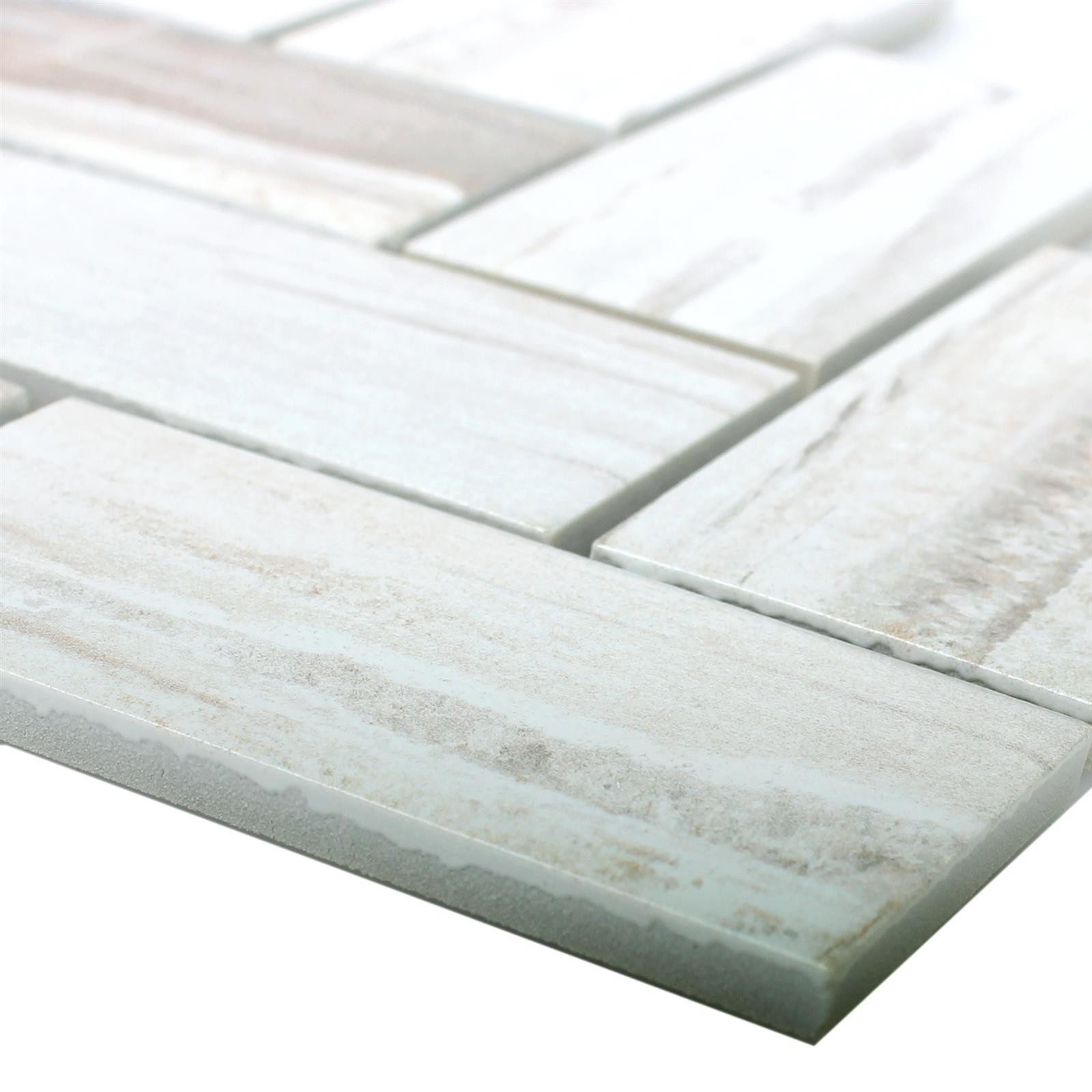Mosafil Mosaikfliesen Keramik Holzoptik Mosaikfliesen Norfolk, Keramik 27.500x27.500, weiß-grau, Verlegefertig auf ein Netz geklebt - Frostsicher - Wasserfest