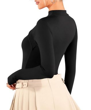 B.X Langarmbody Damen-Overall Langarm-T-Shirt,vorderer Ausschnitt, schmale Passform Sexy einfarbiger langärmliger Jumpsuit-Slip mit Rollkragen