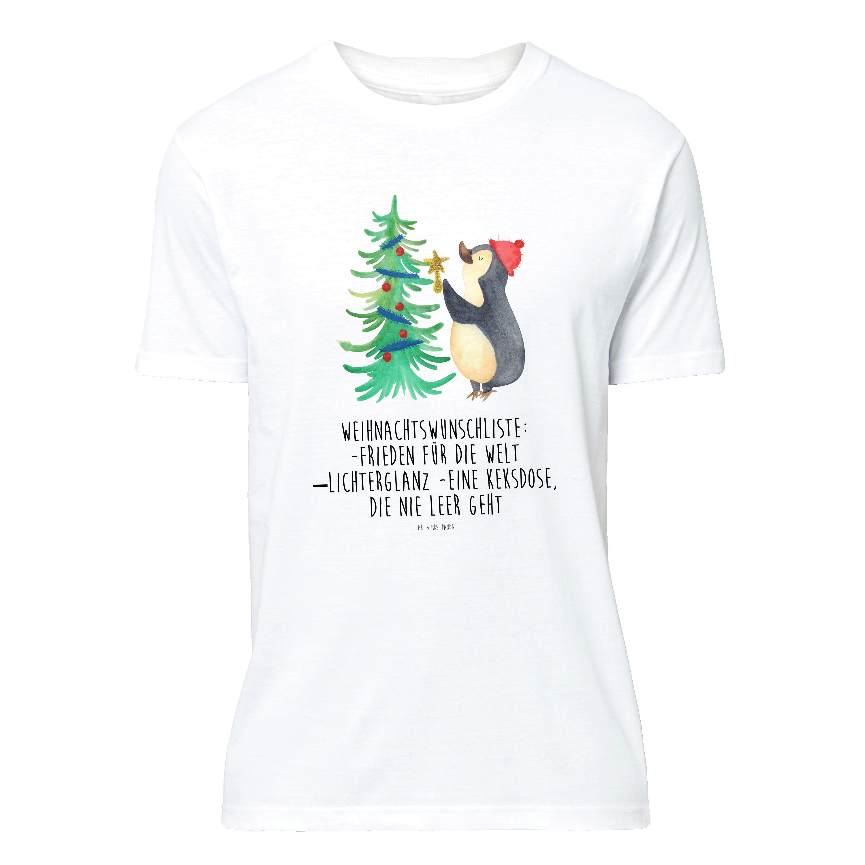 Mr. & Mrs. Panda T-Shirt Pinguin Weihnachtsbaum, S T-Shirt, Weiß, Tshirt, Shirt, oberteil, T-S (Packung) Lustiges T-Shirt T-Shirt mit Motiv Shirt