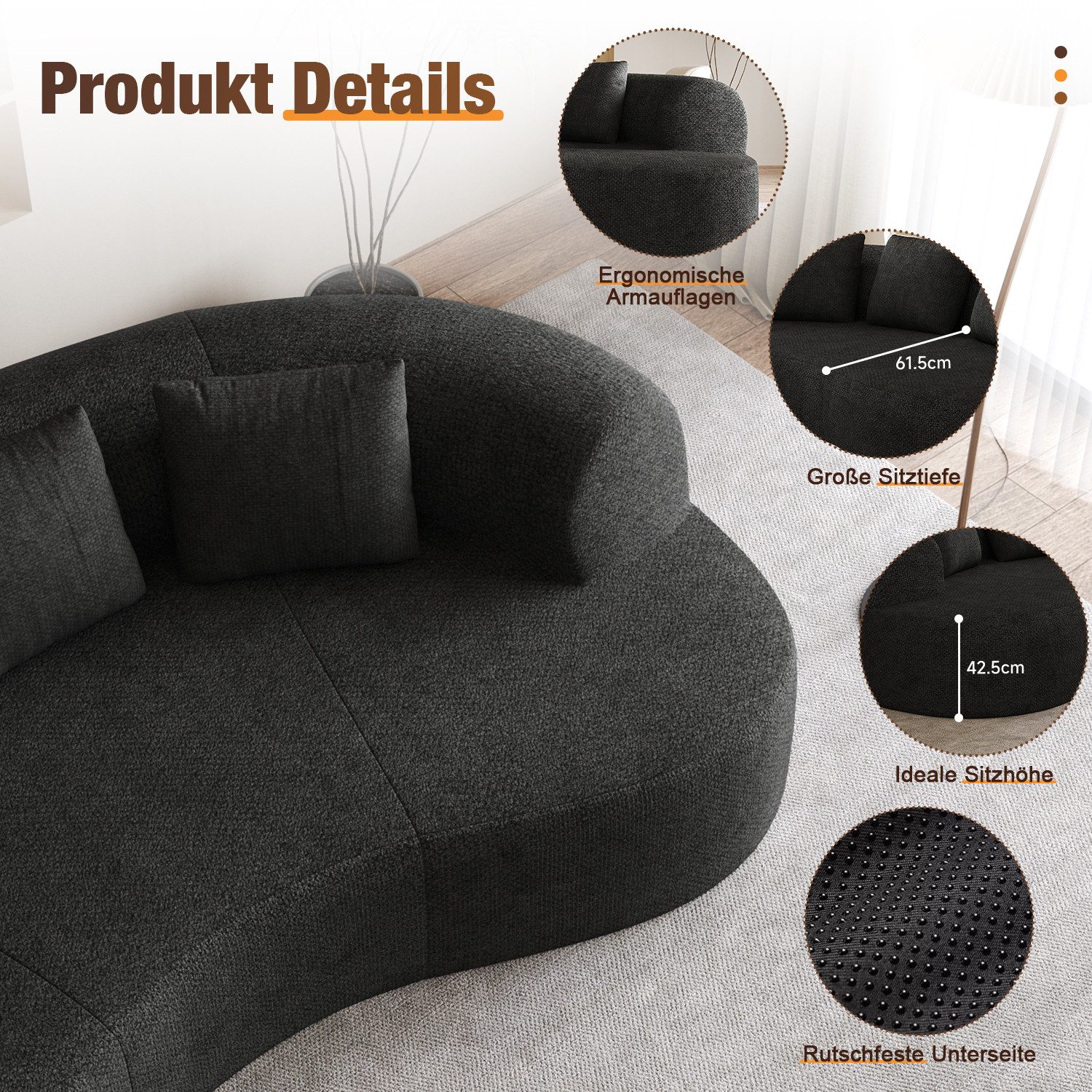 Lexzurn Sofa 3-Sitzer Sofa, Schlafsofa 168x90cm inkl.3 Zierkissen Bequemes Chenille, Geeignet fur Wohnzimmer, Buro, Lounge, Zimmer, Schlafzimmer, Mit 1200 LBS Belastbarkeit, strapazierfähig & haustierfreundlich
