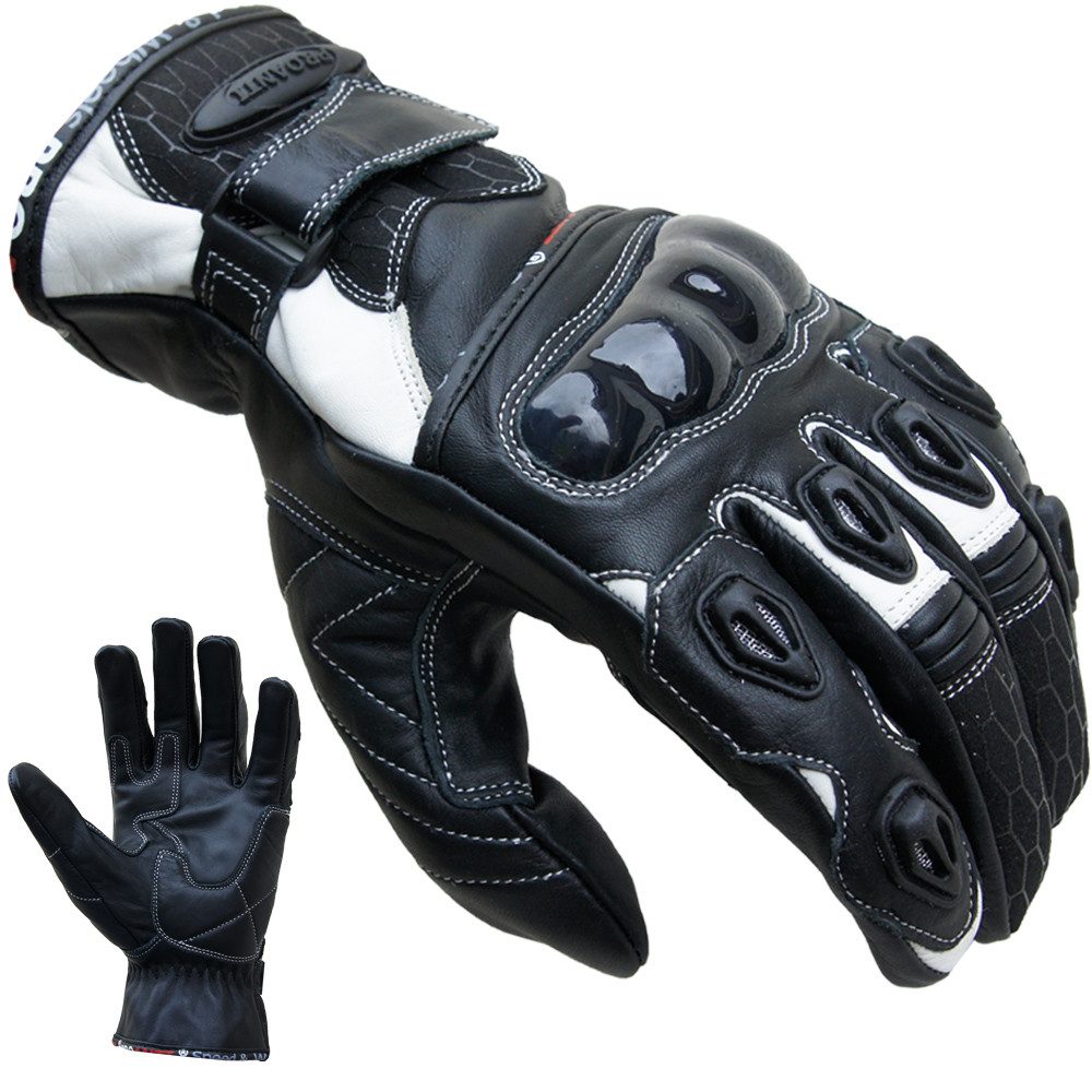 PROANTI Motorradhandschuhe PROANTI Motorradhandschuhe PROANTI Leder kurz Motorrad Handschuhe weiß Kurze sportliche Form, Leder, Farbe Weiß