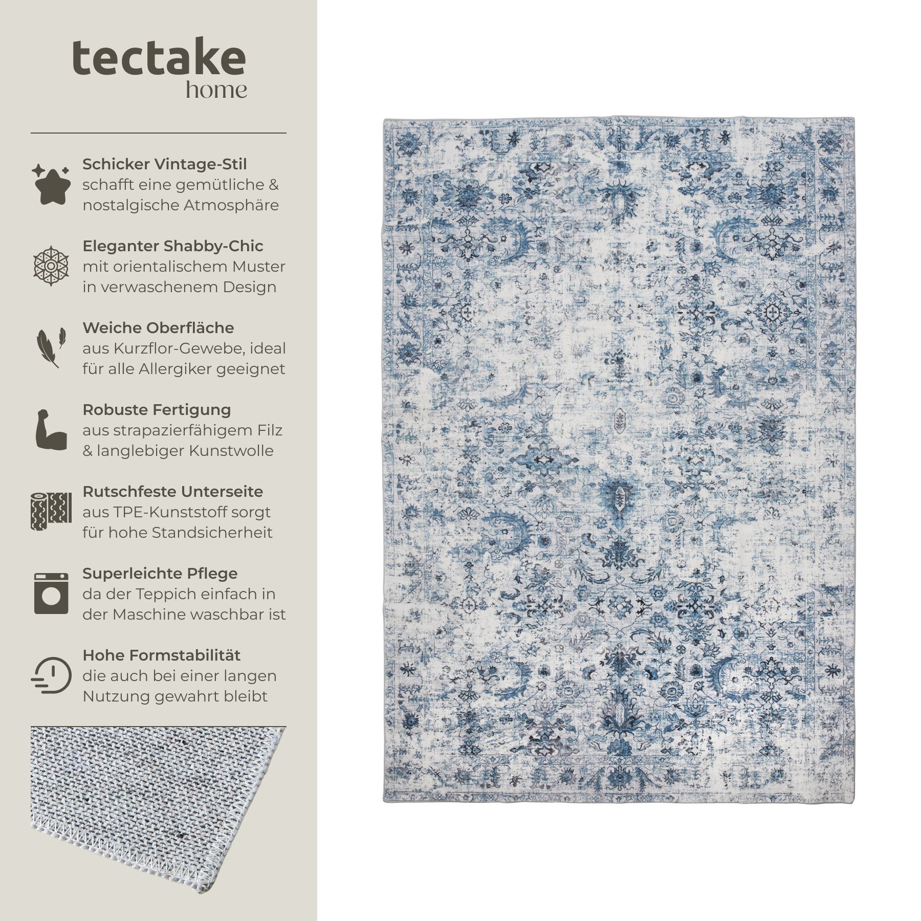 tectake Teppich Vintage Designer Teppich, Eckig, Höhe: 0.6 mm, verschiedene günstig online kaufen