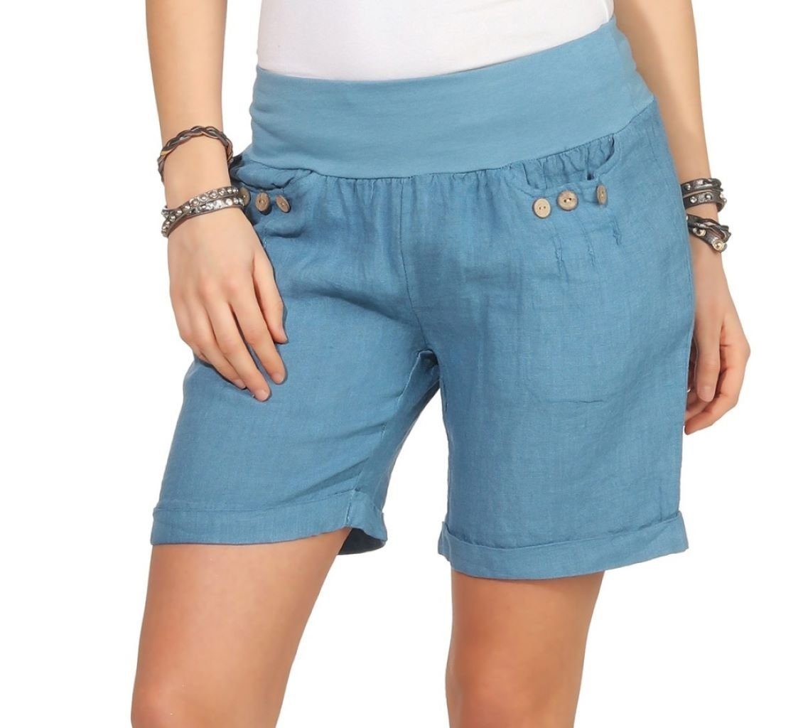 Damen-Sommershorts Aus Baumwolle-Leinen – Hoher Bund, Elastisch Mit Kordelzug, Seitliche Taschen – Lässig & Bequem