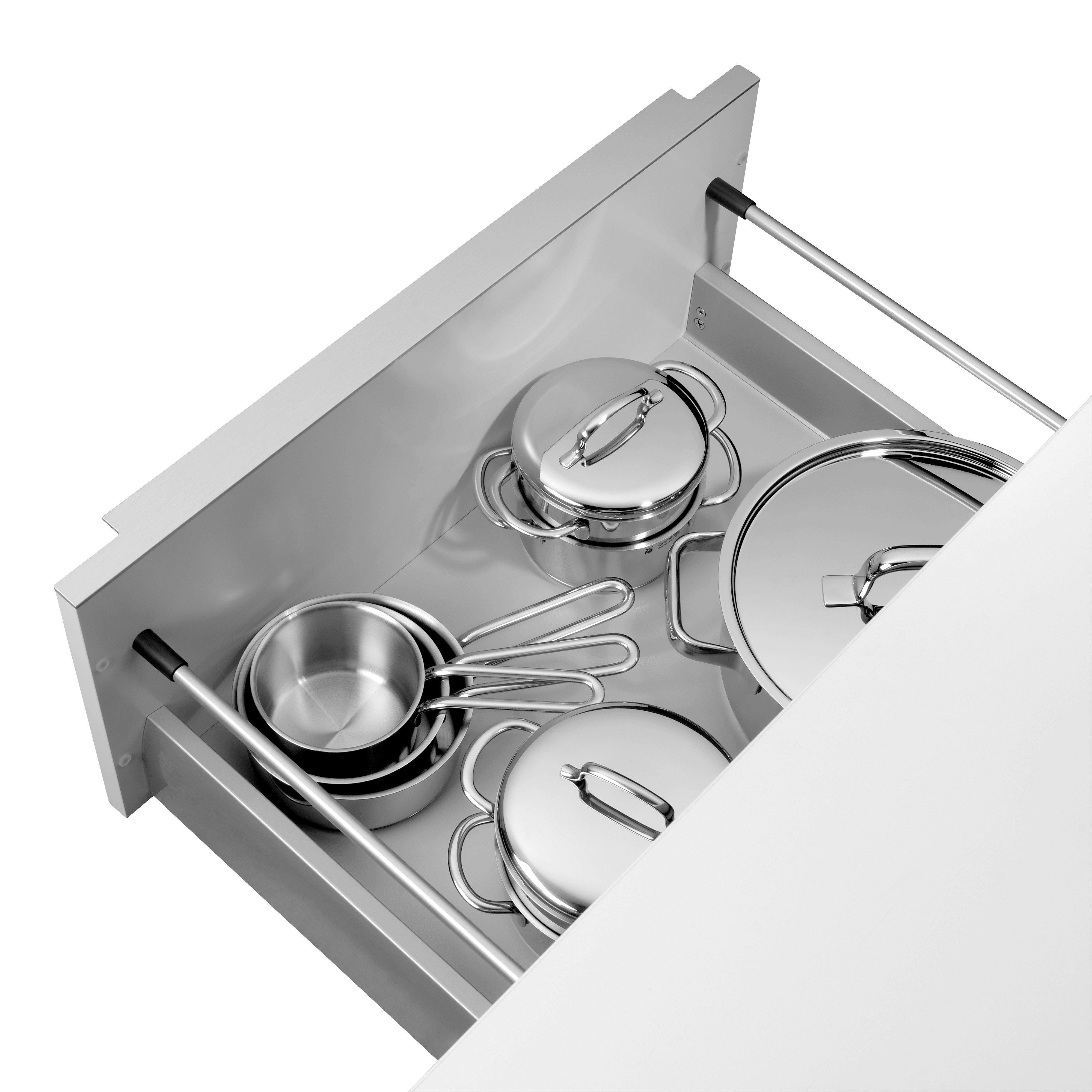 WMF Topf-Set Mini, Cromargan® Edelstahl Rostfrei 18/10 (Set, 9-tlg., Kochtopf 12 + 14 cm, Bratentopf 14 + 16 cm, Stielkasserolle 14 cm), hochwertige Edelstahldeckel, platzsparende Aufbewahrung, Schüttrand