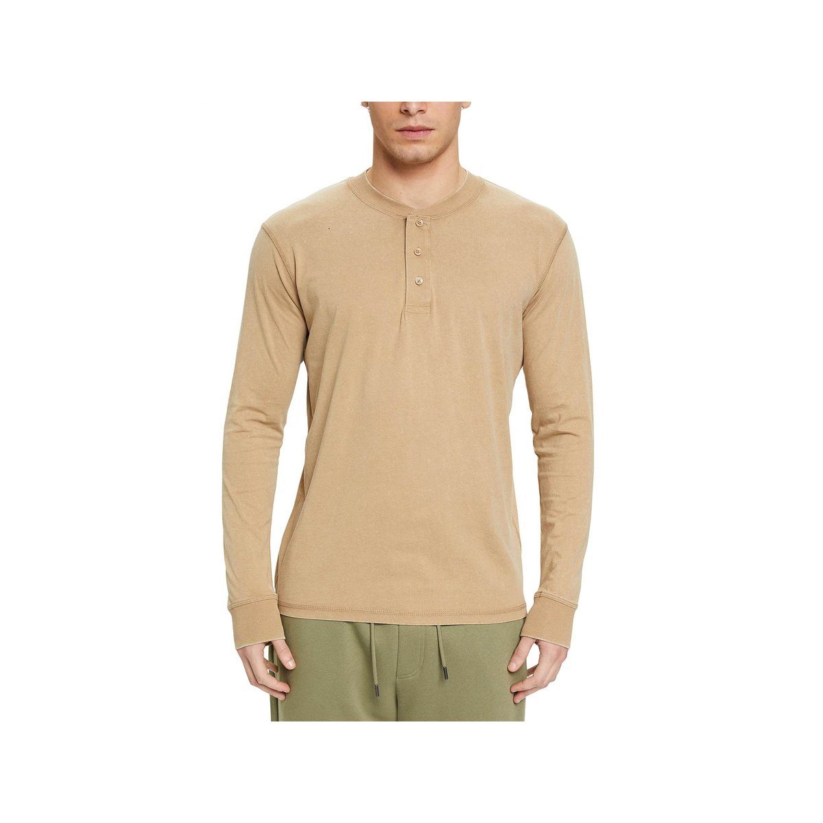 Esprit Langarmshirt uni fit regular beige (1-tlg) khaki